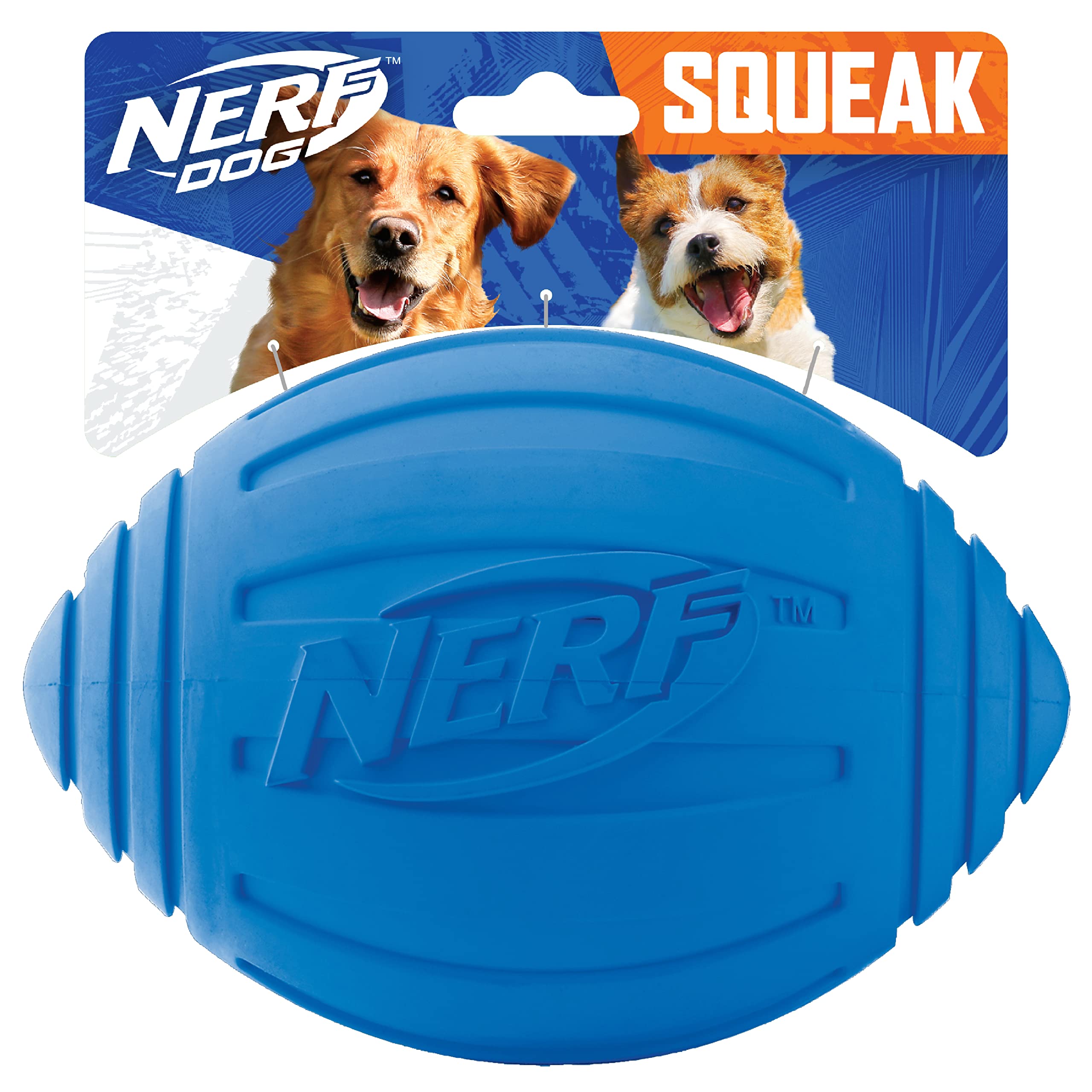 Nerf Dog Ridged Squeaker Football - Durable Rubber, Easy Grip, Water-Resistant | 7-Inch 1