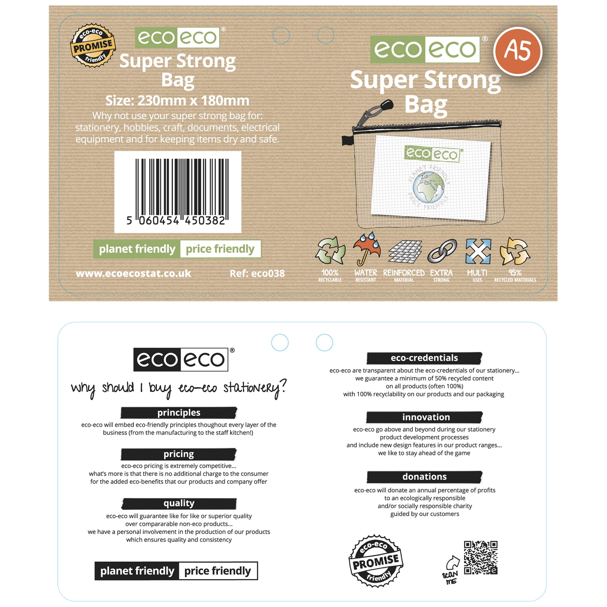 eco-eco A5 Super Strong File Jacket | 95% Recycled | Waterproof Mesh Bag | Pack of 1 6