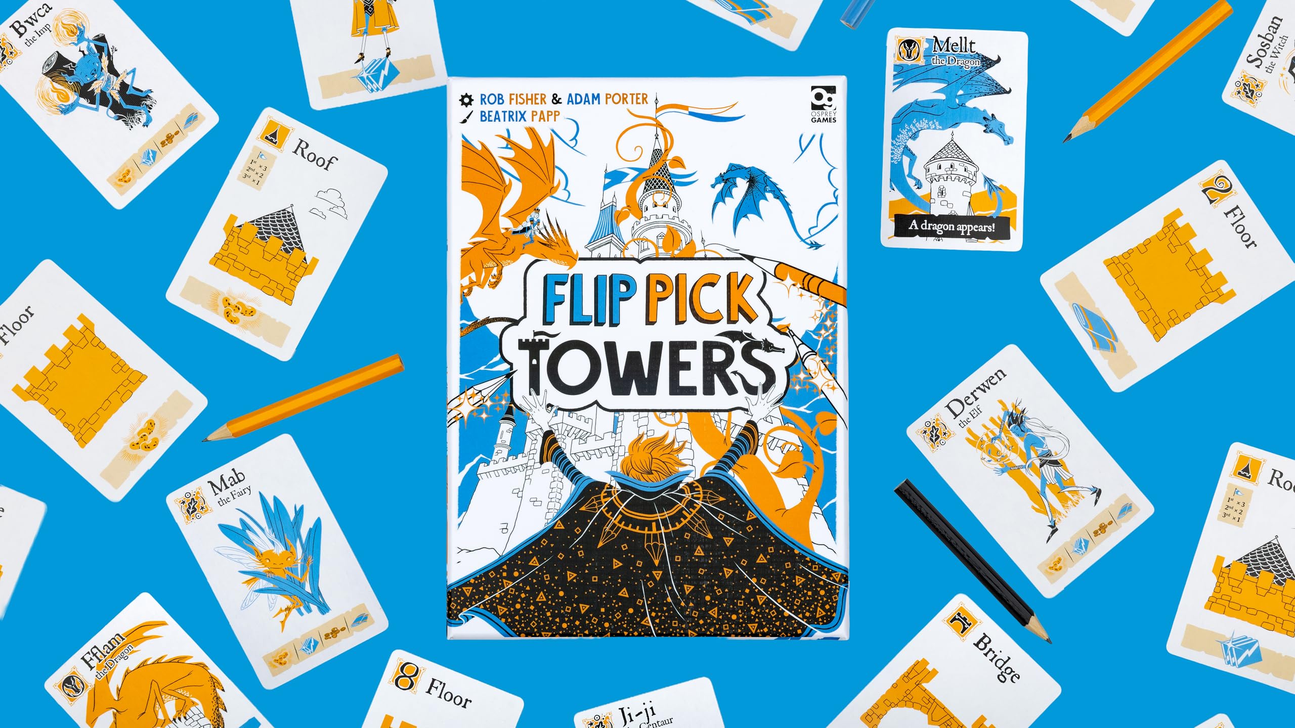 Osprey Games Flip Pick Towers Board Game | 1-6 Players | Ages 9+ | Draw & Roll Game