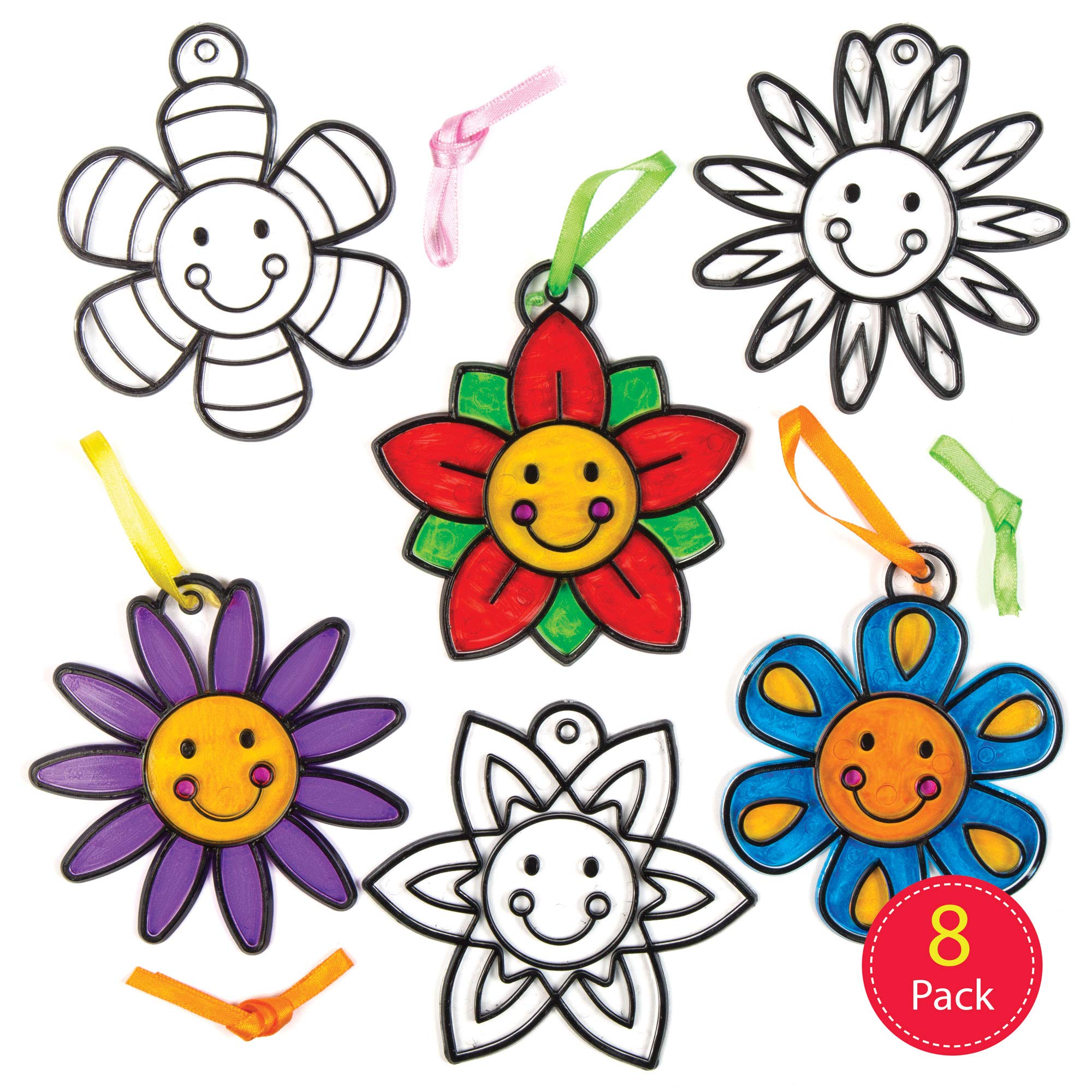 Baker Ross Smiley Flower Suncatcher Crafts Kit - Acrylic, Pack of 8 | 3 Inch Wide 2