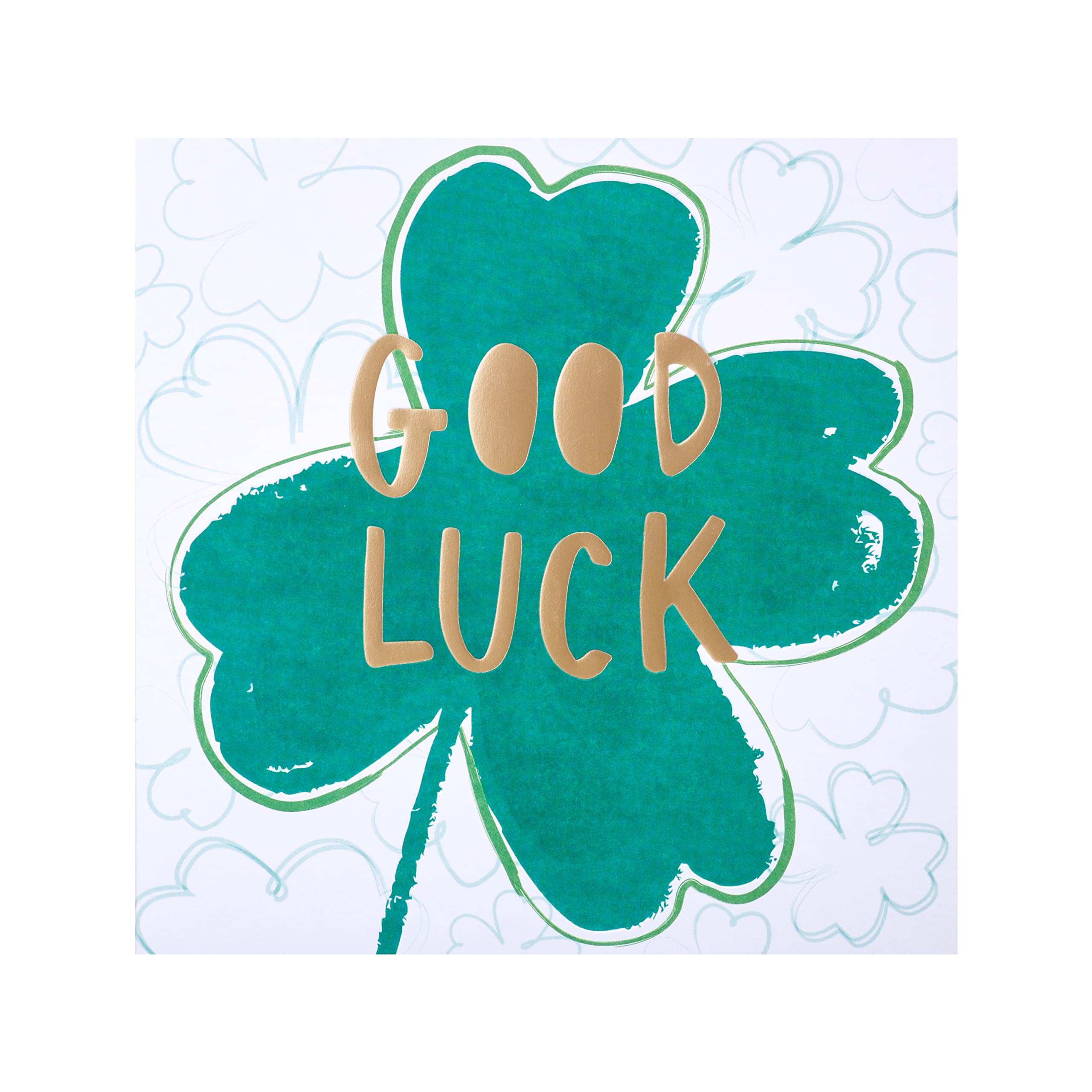 Hallmark Good Luck Card - Four Leaf Clover Design | 16cm x 16cm | Gold Foil & Embossed 4