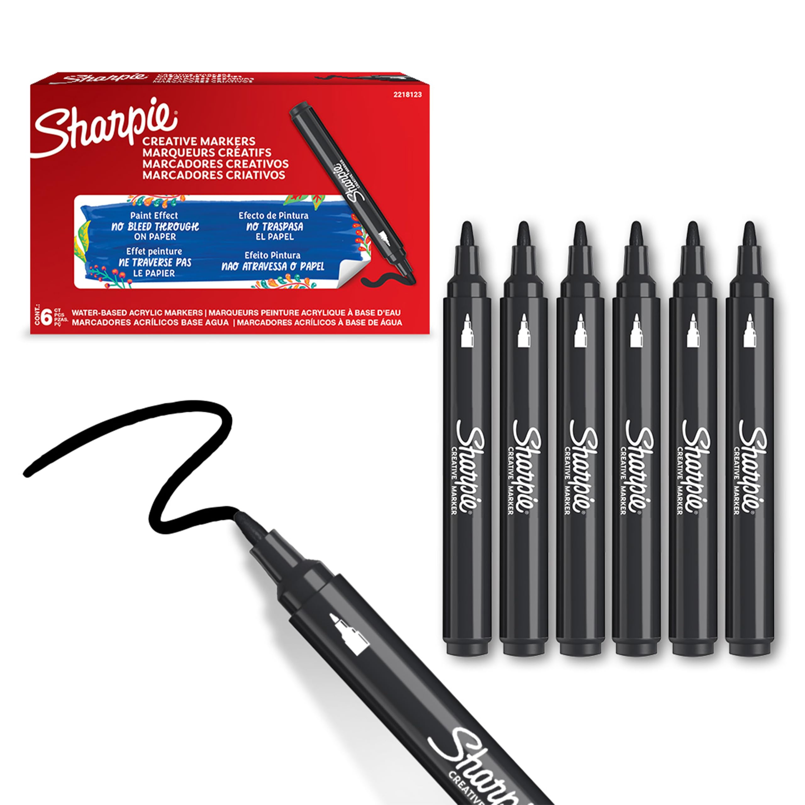 Sharpie Creative Marker Acrylic Paint Pens - Water-Based, No-Bleed Ink | Black | Pack of 6