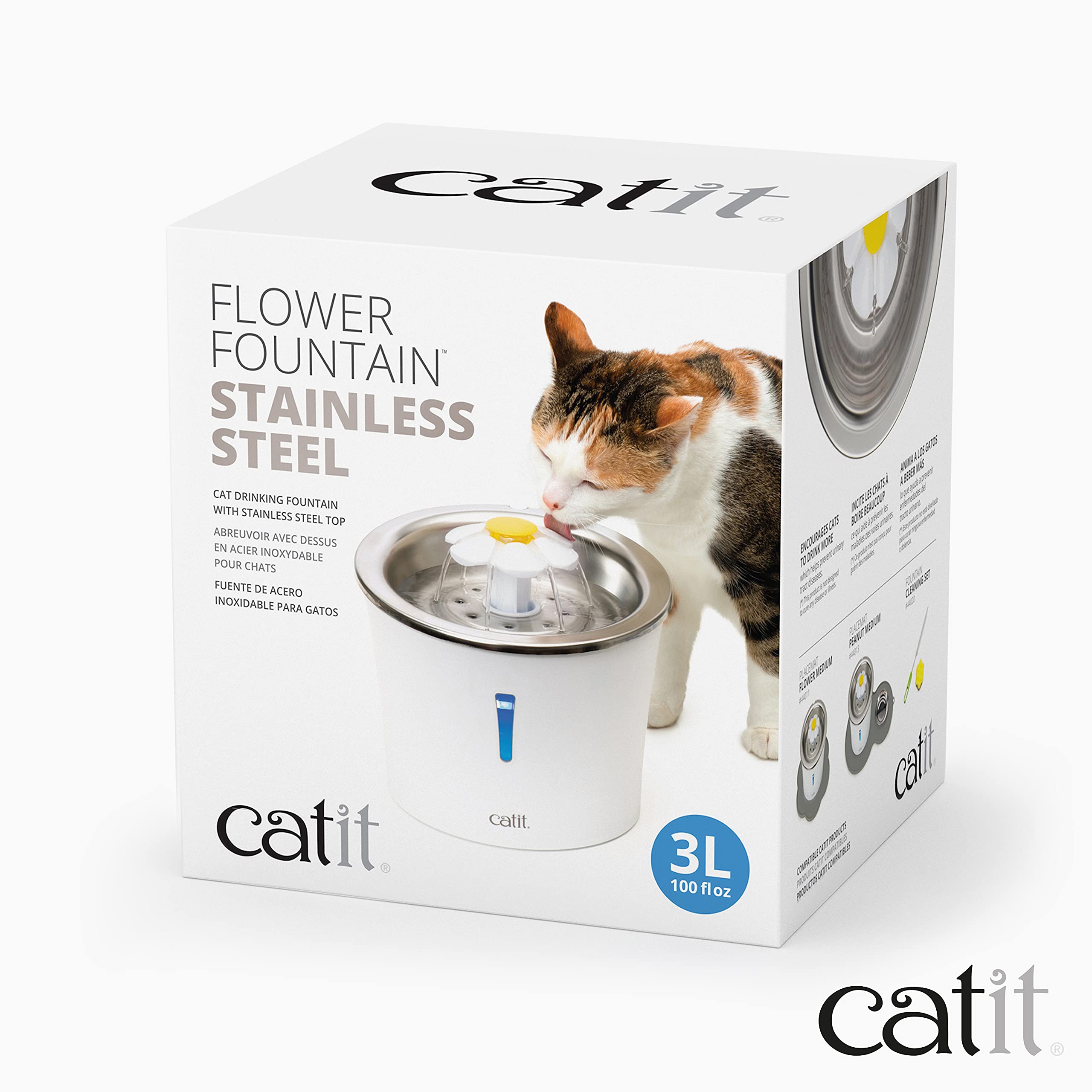Catit Flower Stainless Steel Cat Water Fountain | 3 Flow Settings | Triple Action Filter 8