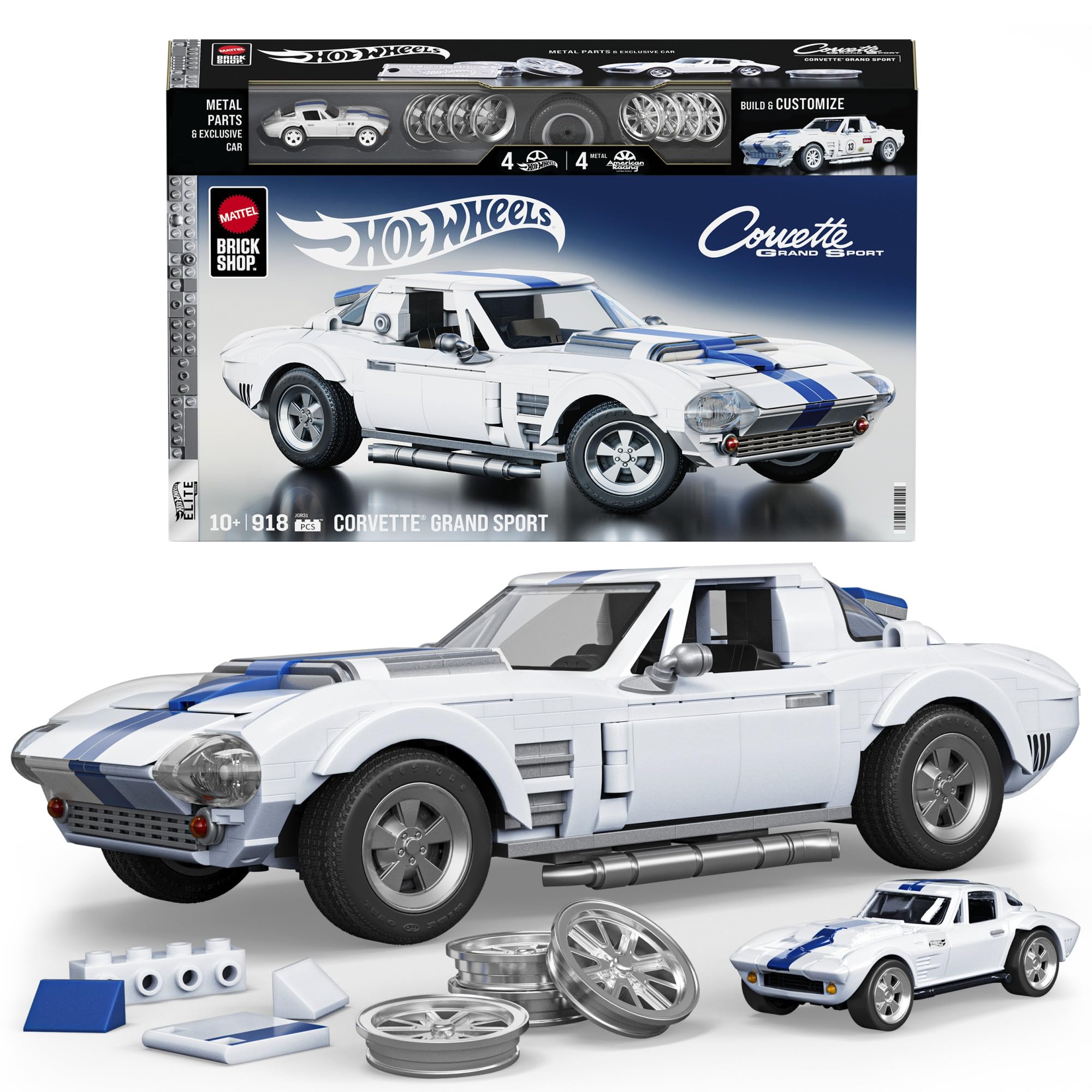 Mattel Brick Shop Hot Wheels Elite Series Corvette Grand Sport Building Set - 918-Piece Metal Model for Ages 10+ 1