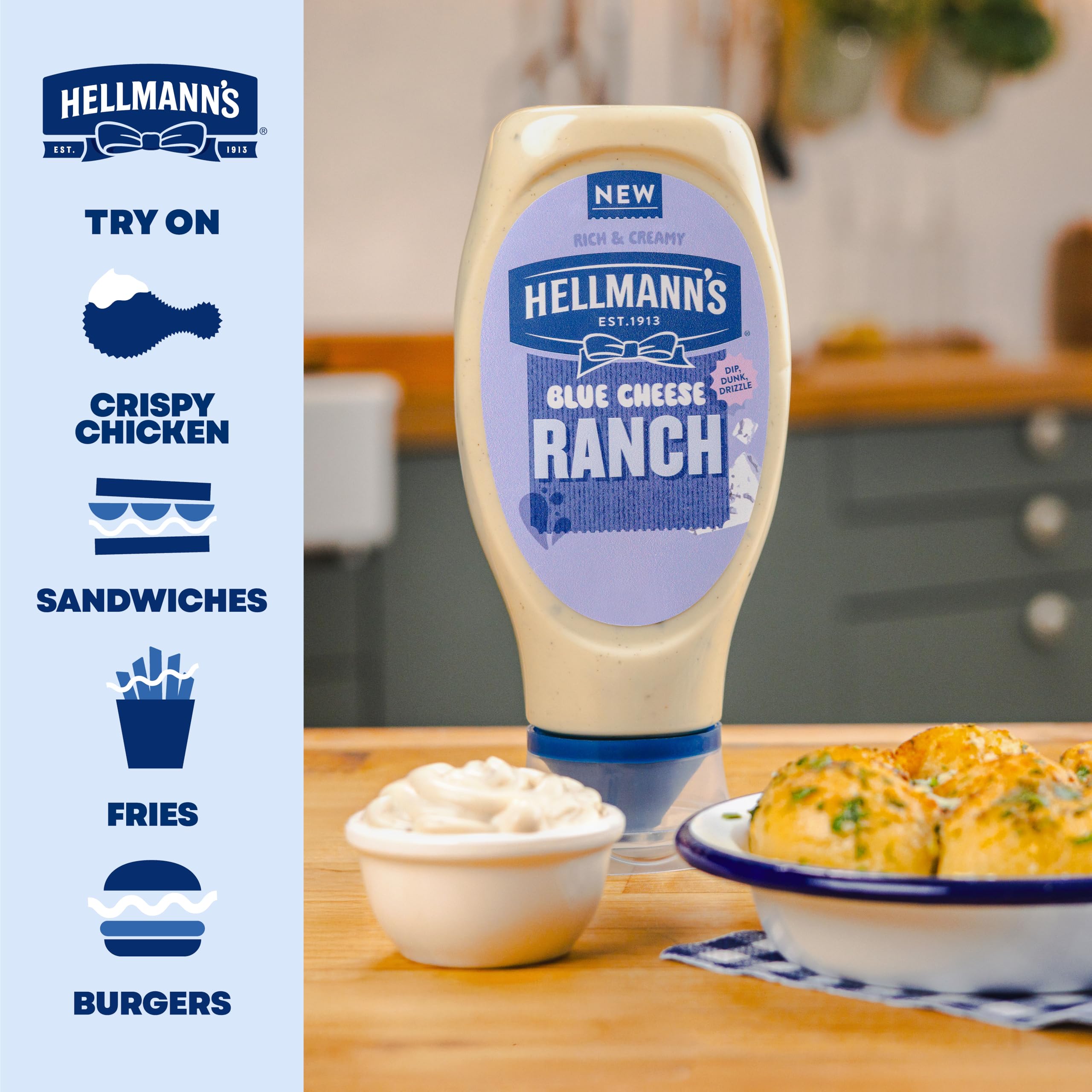 Hellmann's Blue Cheese Ranch Sauce with Buttermilk for Dipping and Drizzling | 430 ml Bottle | Gluten Free 3