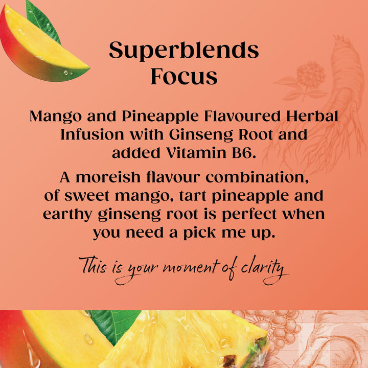 Twinings Superblends Focus Herbal Tea - Mango & Pineapple Infusion with Ginseng & Vitamin B6, 80 Biodegradable Tea Bags