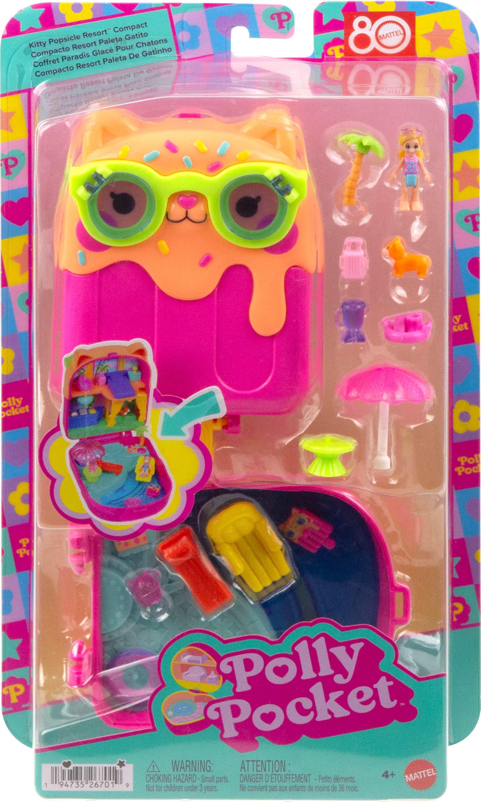 Polly Pocket Kitty Popsicle Resort Compact Playset | Micro Doll, Puppy, 11 Accessories | Ages 4+ 6