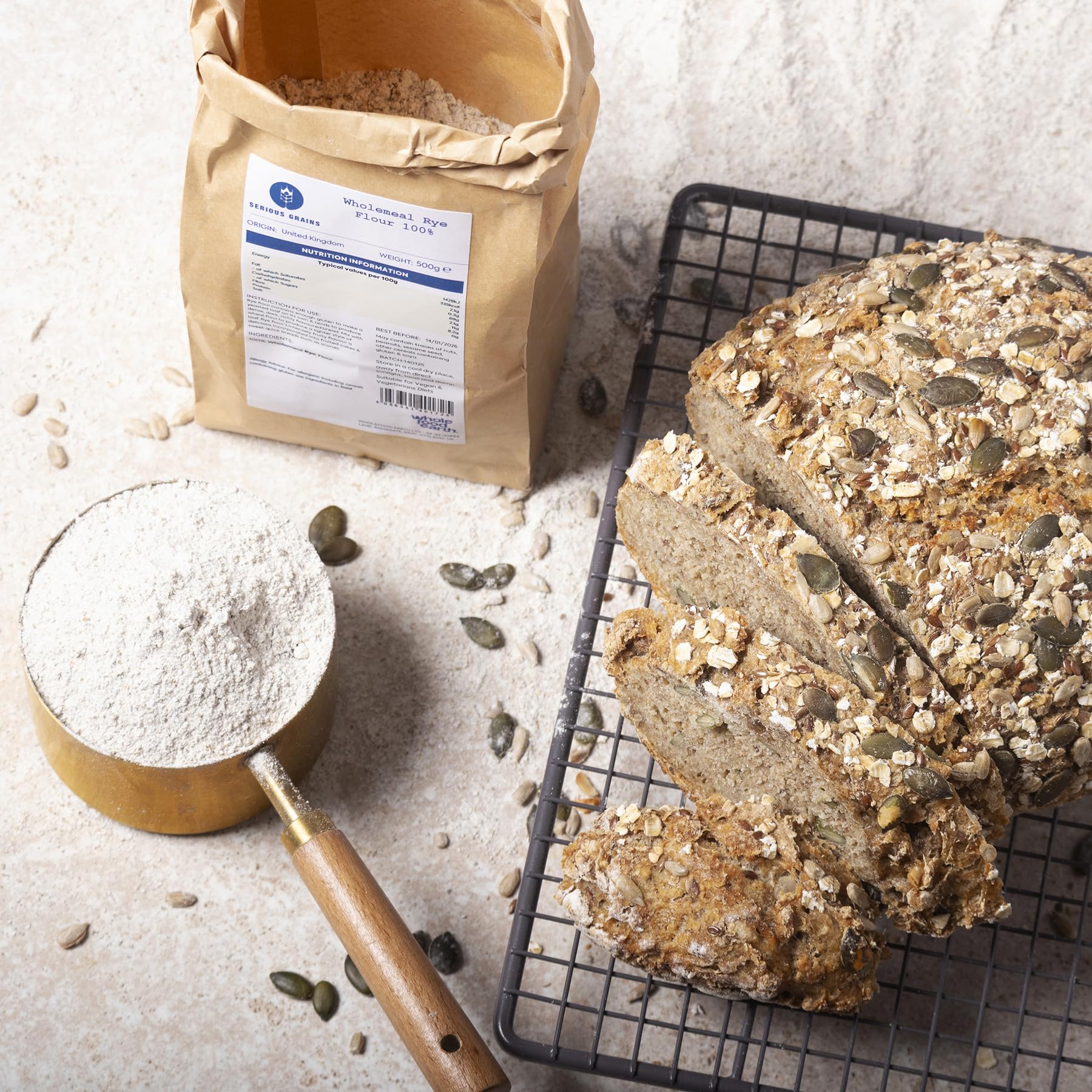 Serious Grains 100% Wholemeal Rye Flour (Stoneground) 1kg - High Fibre, GMO-Free, Vegan 3
