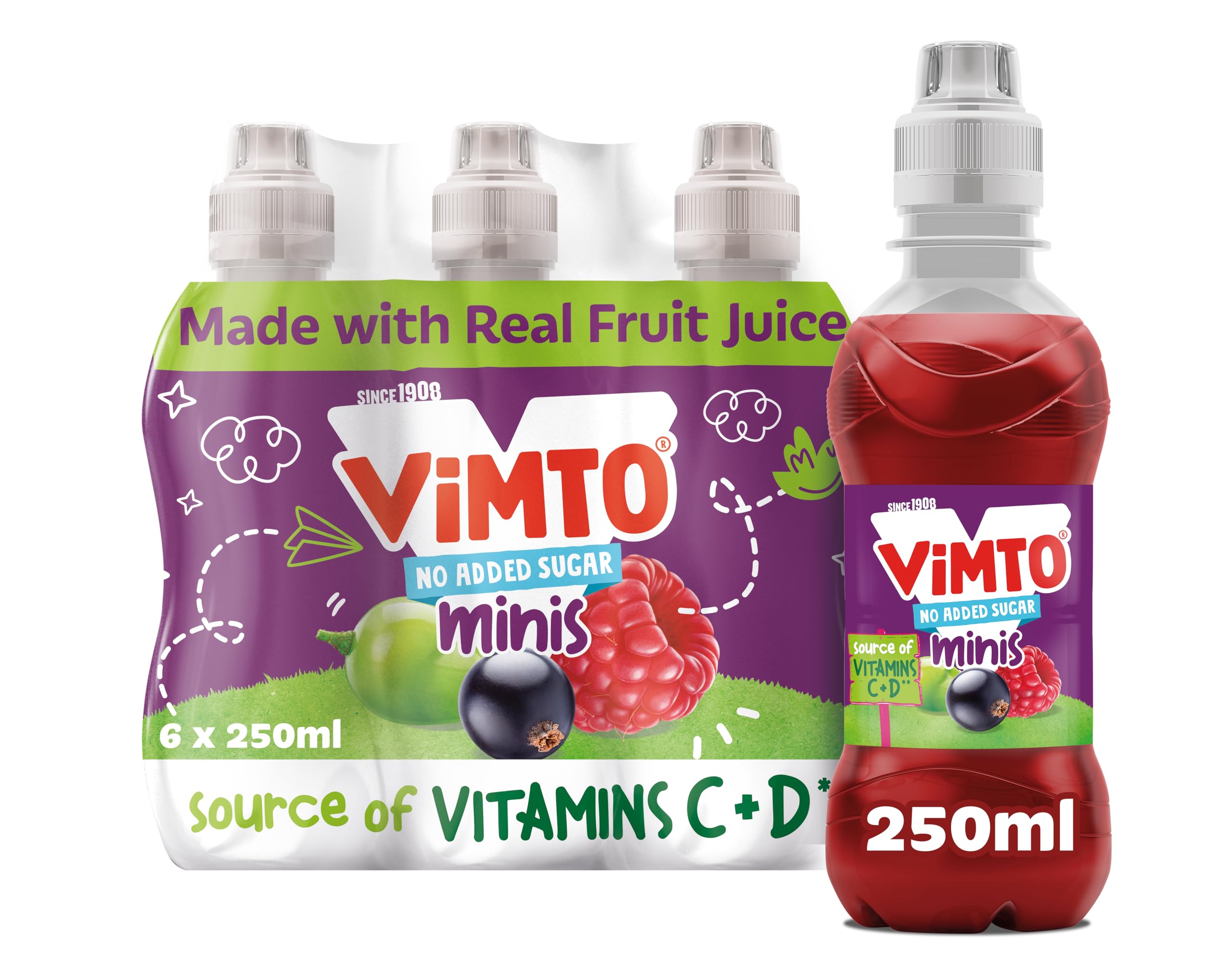 Vimto Kids Juice Drink - No Added Sugar Grape, Blackcurrant & Raspberry | 6 x 250ml Bottles 1