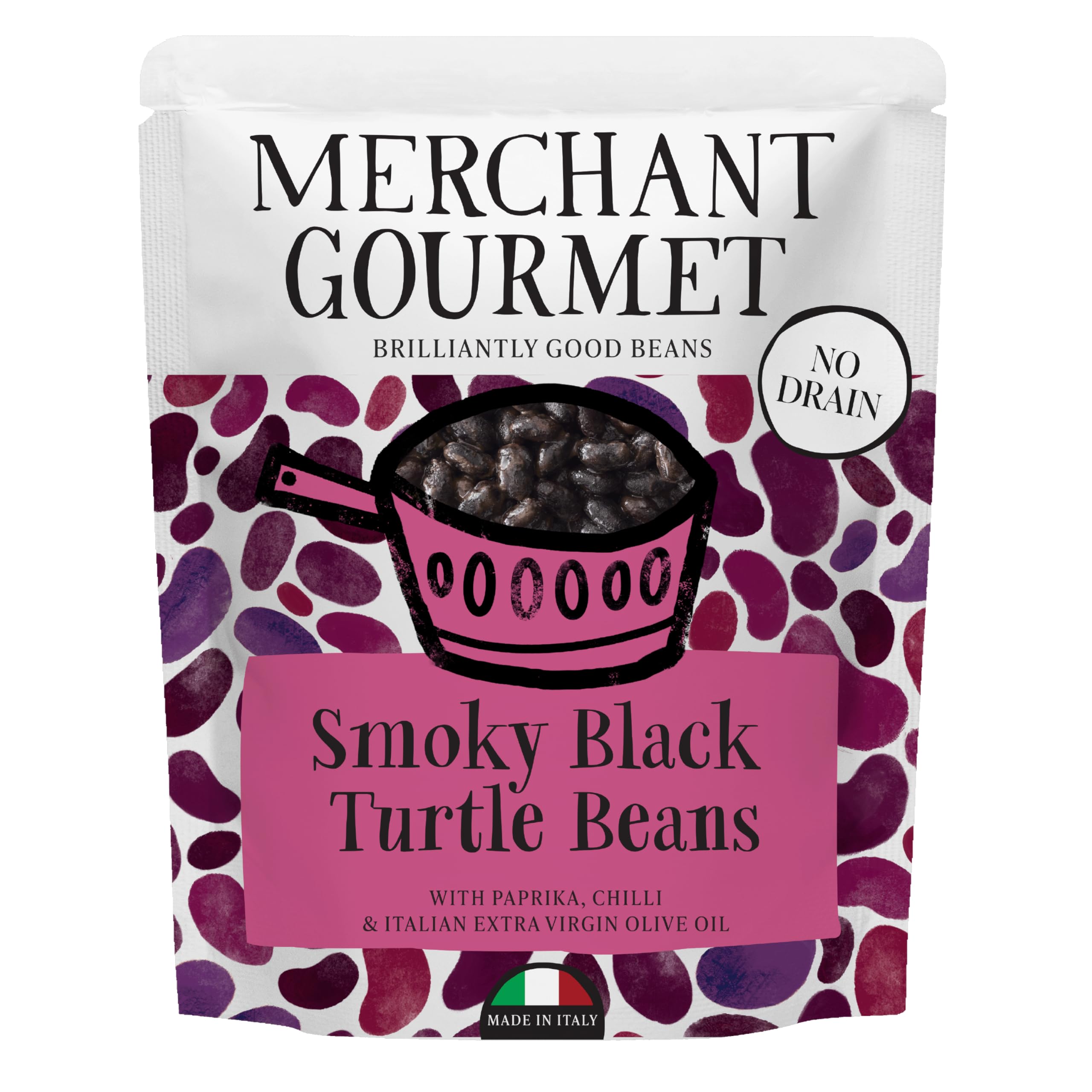 Merchant Gourmet Smoky Black Turtle Beans with Paprika & Chilli - 6 x 240g Pouches | Drain-Free