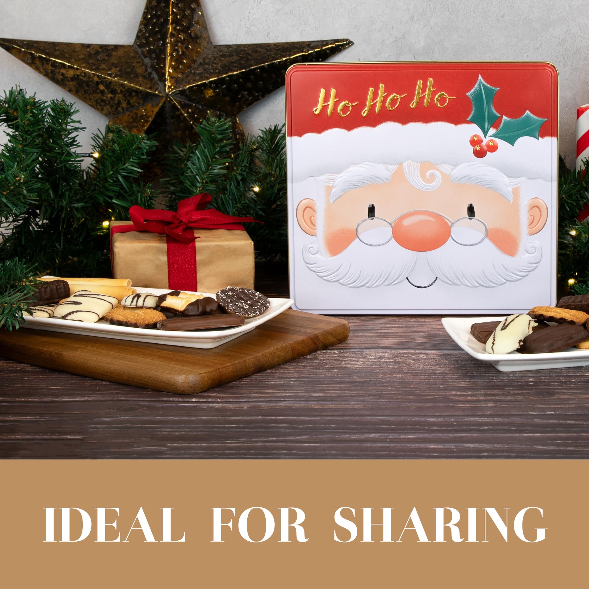 The Silver Crane Co. Santa Belgian Biscuits Square Tin - Christmas Chocolate Biscuit Gift Set 5