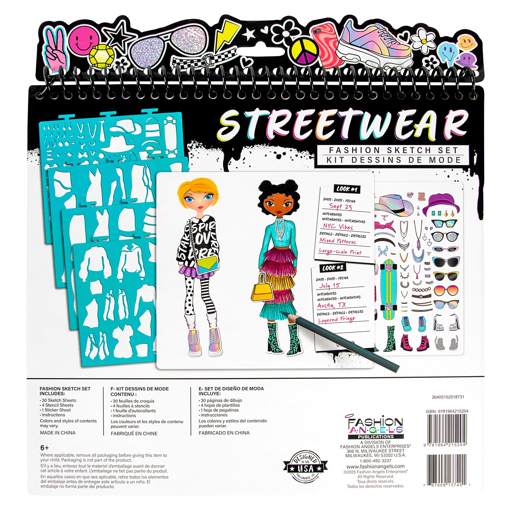 Fashion Angels Streetwear Fashion Design Sketch Portfolio - 30 Sheets | 4 Stencils | 100+ Stickers 7