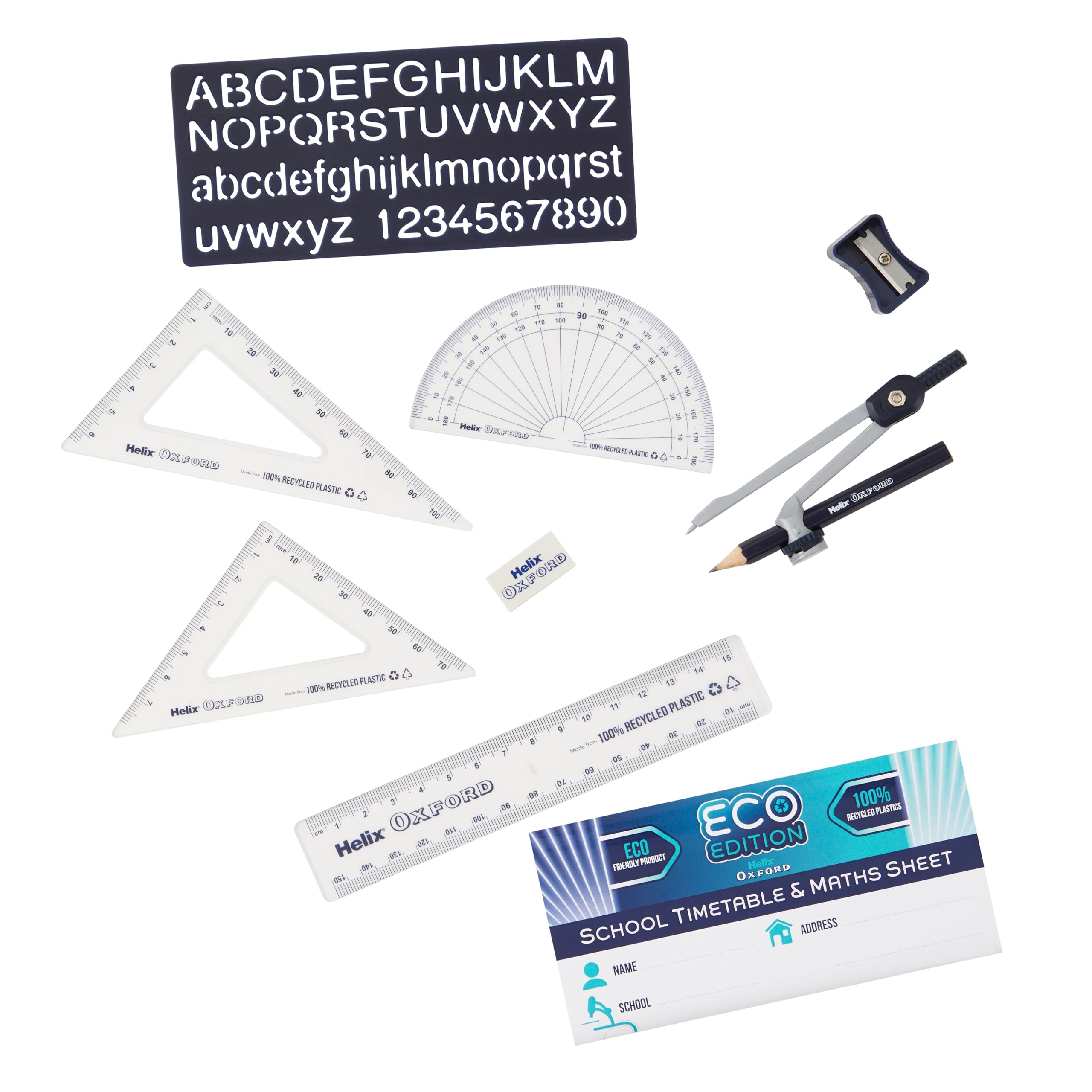 Helix Oxford Cyber Eco Maths Set - 9 Piece Geometry Set with Recycled Contents | Light Blue 3