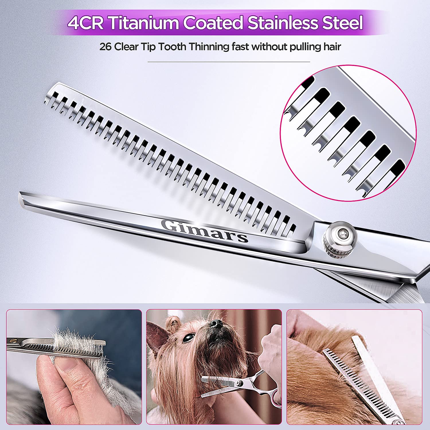 Gimars 6-in-1 Professional Dog Grooming Scissors Set | 4CR Stainless Steel | Pink 2
