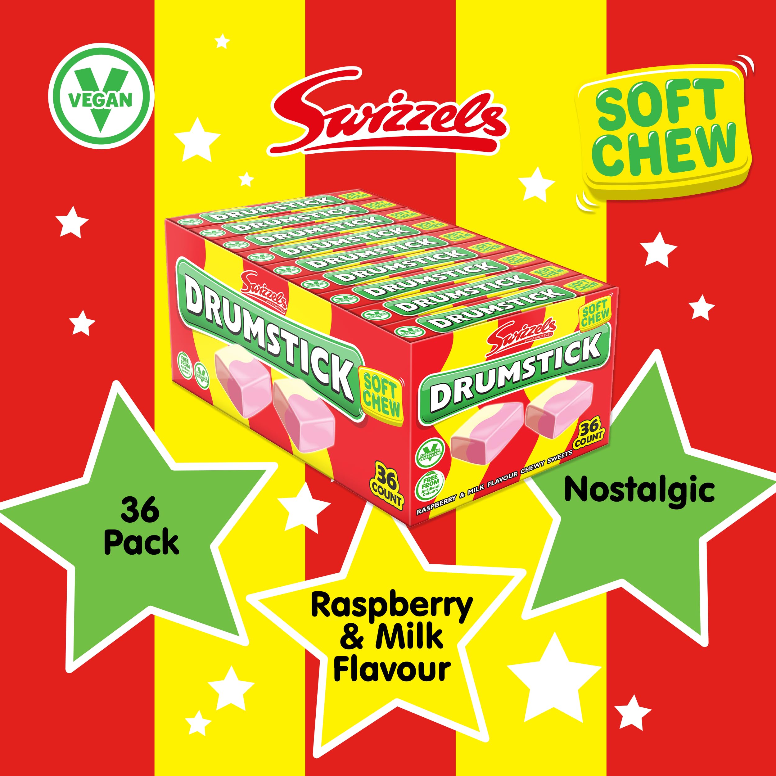 Swizzels Original Drumstick Soft Chew Sweets, Raspberry and Milk Flavour, 36-Pack 5