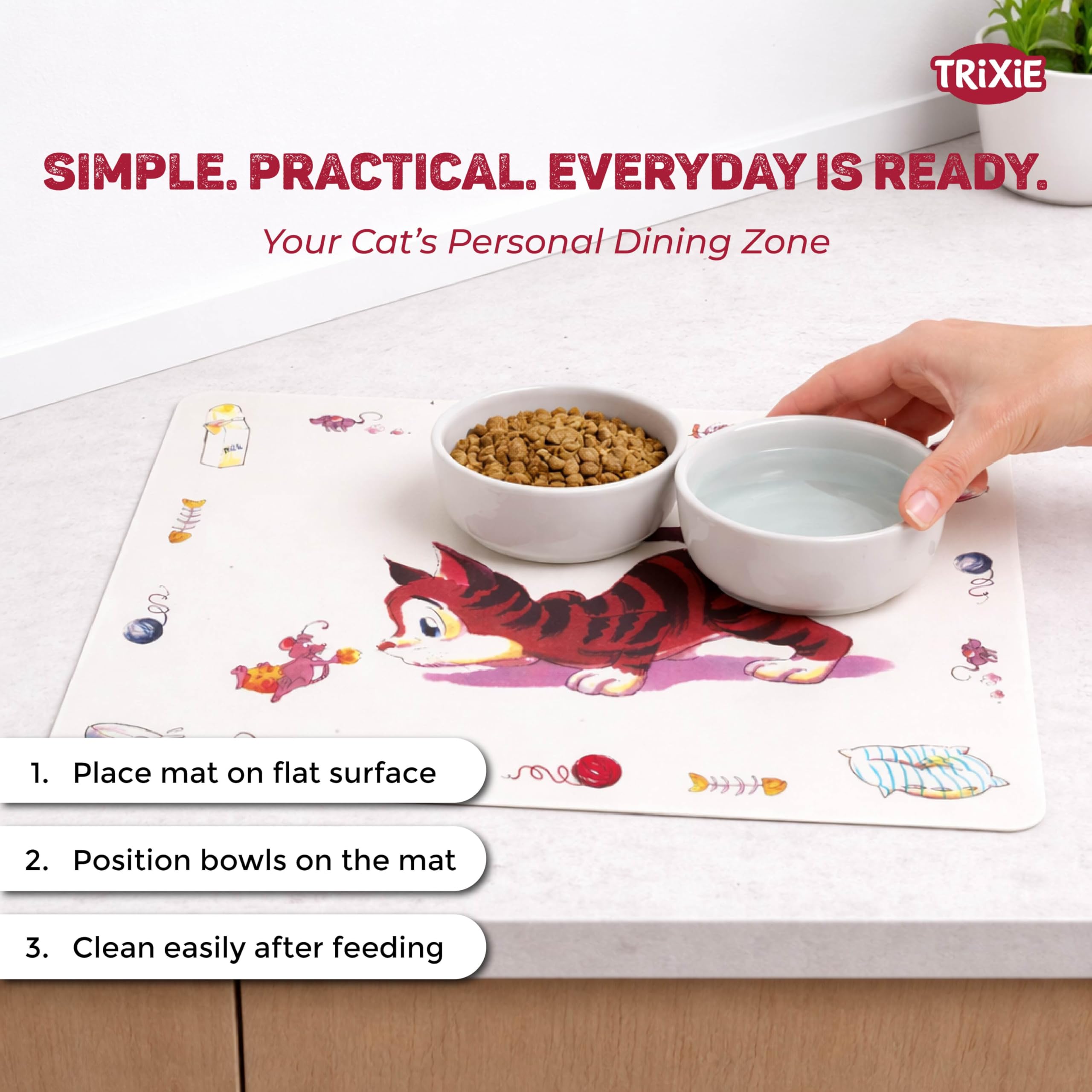 TRIXIE Comic Cat Print Plastic Feeding Mat - Non-Slip, Easy Clean | 44 x 28 cm 6