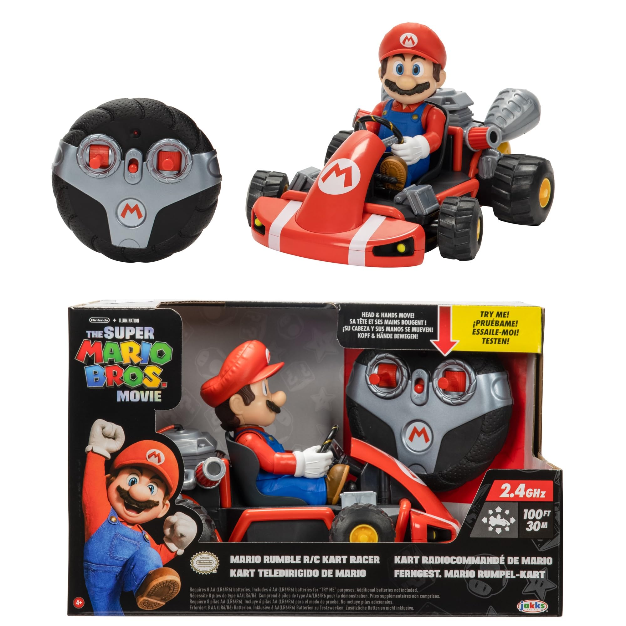 THE SUPER MARIO BROS. MOVIE R/C Car - Full Function 2.4GHz | 100ft Range | Mario Figure Moves | Flashing Light