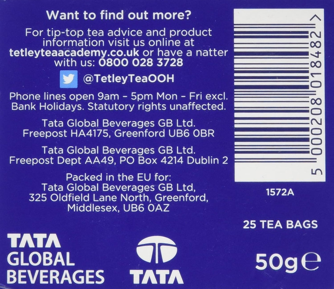 Tetley English Breakfast Tea Bags - Individually Wrapped String & Tag Envelopes, 25-Pack