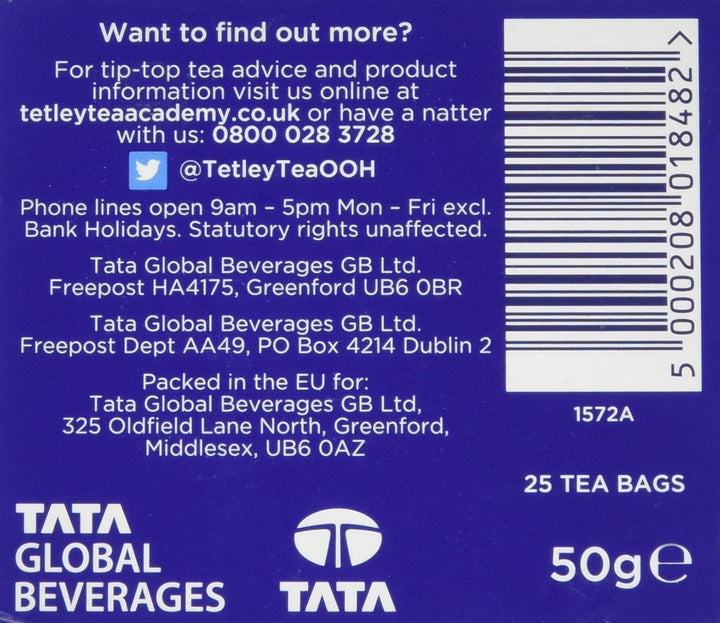 Tetley English Breakfast Tea Bags - Individually Wrapped String & Tag Envelopes, 25-Pack