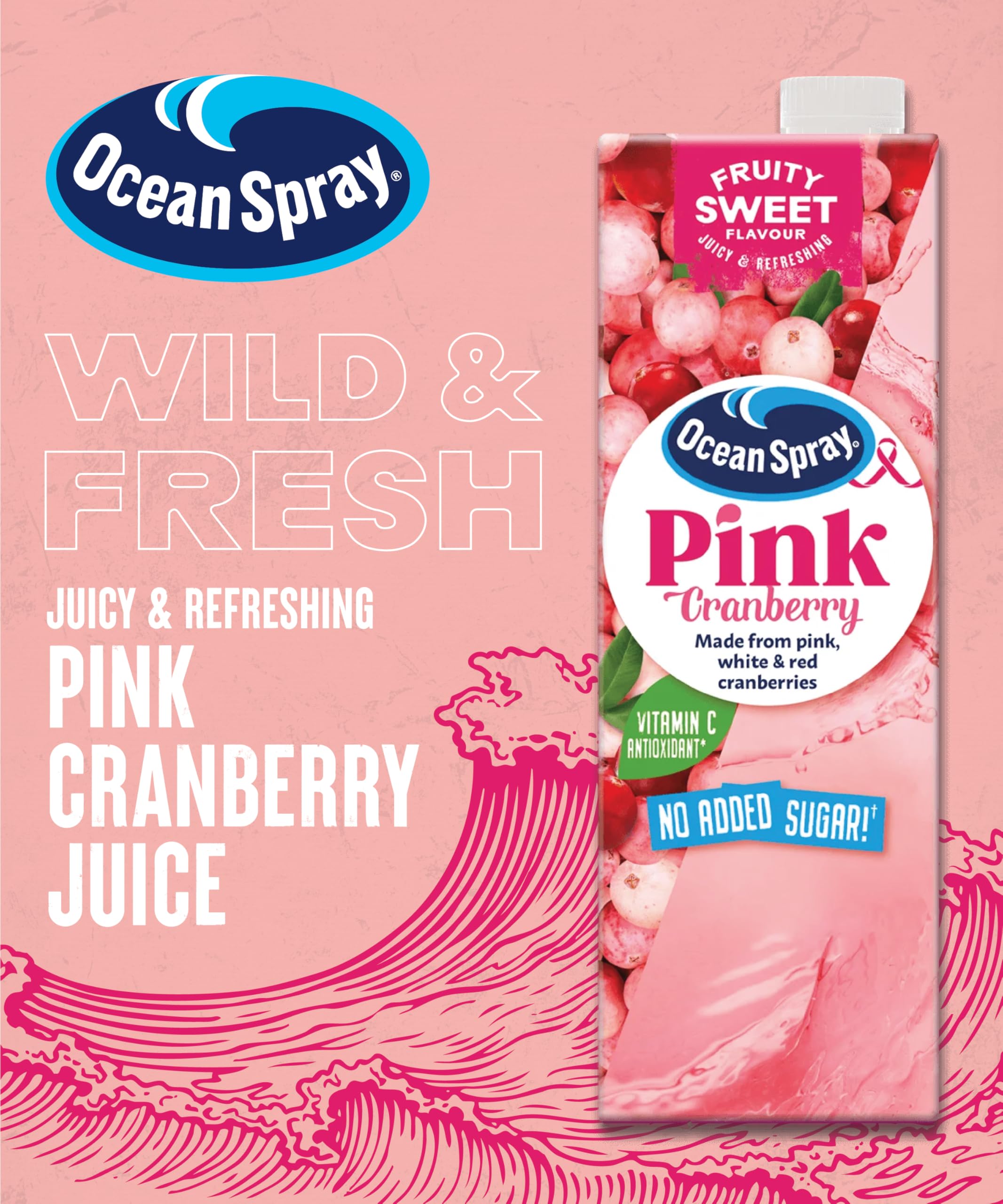 Ocean Spray Pink Cranberry Juice Drink - No Added Sugar | 1L Carton | Rich in Vitamin C