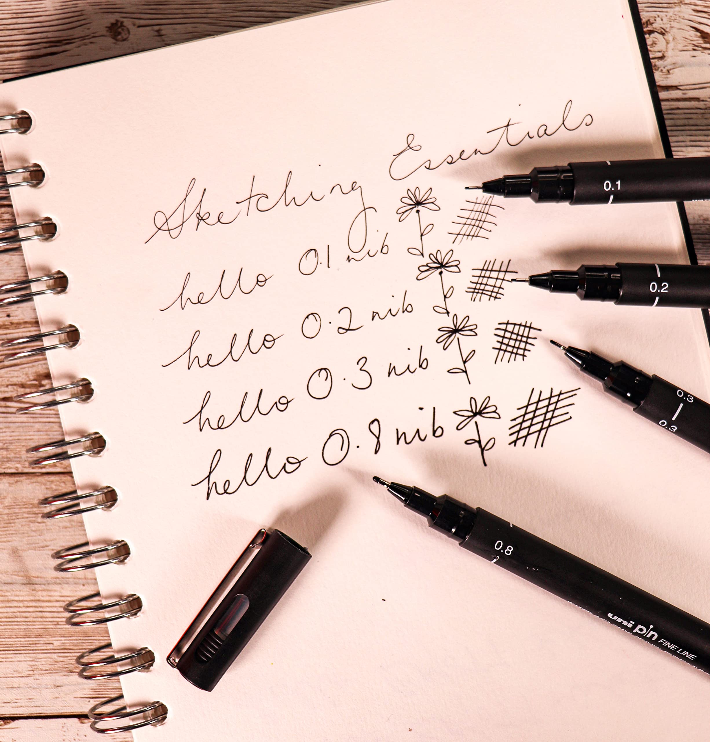 uni-ball PIN Fineliners - Black Ink, 5-Piece Set with 0.1mm to 0.8mm Tips | Fade & Water-Resistant