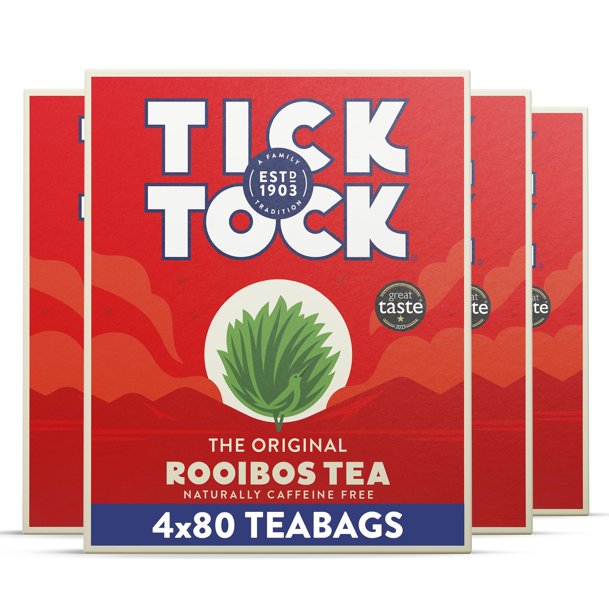 Tick Tock Rooibos Tea - Caffeine-Free, Rich Flavour | 320 Teabags (4 x 80 Count)