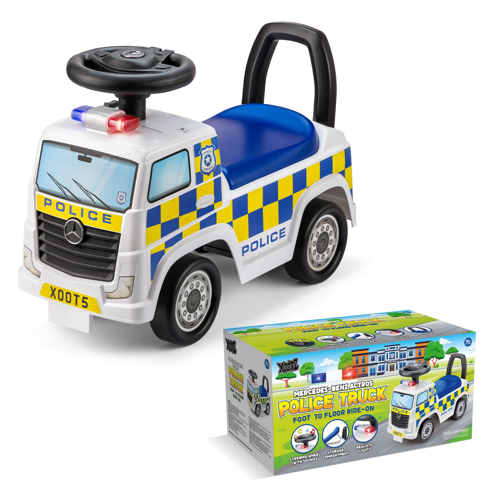 Xootz Mercedes Benz Police Foot to Floor Ride On for Toddlers 18 Months+