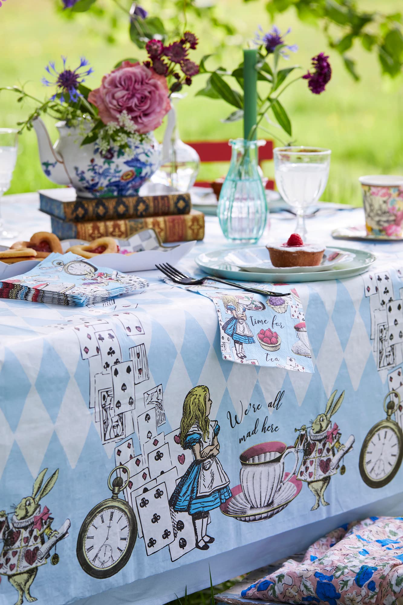Talking Tables Alice in Wonderland Paper Table Cover - Disposable for Tea Parties | 180 x 120 cm Blue 4