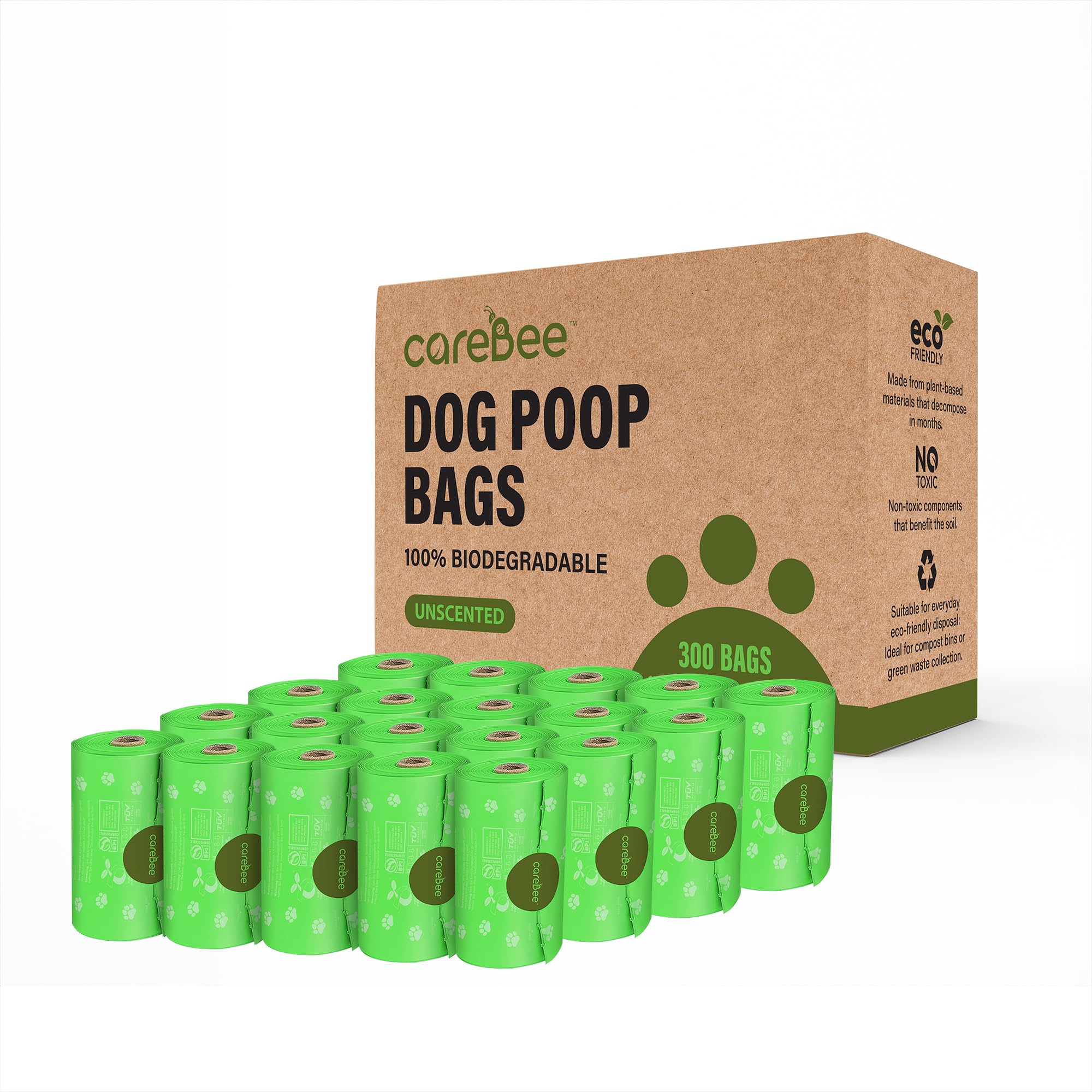 CareBee Dog Poo Bags - 300 Unscented Leak-Proof Rolls | Extra Thick | Recyclable 1
