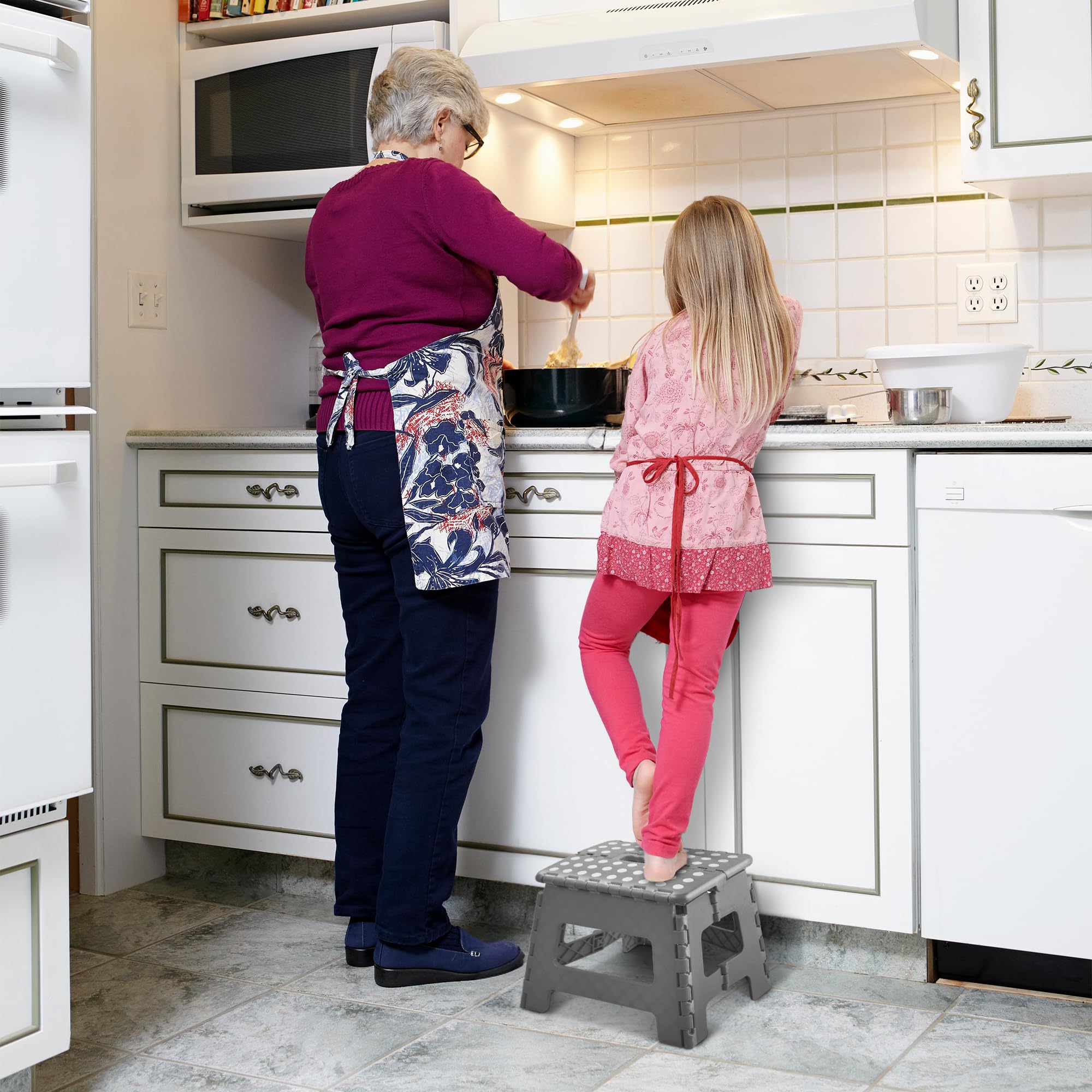 KEPLIN Folding Step Stool - 9 Inch Height | Supports up to 150kg | Grey Plastic 7