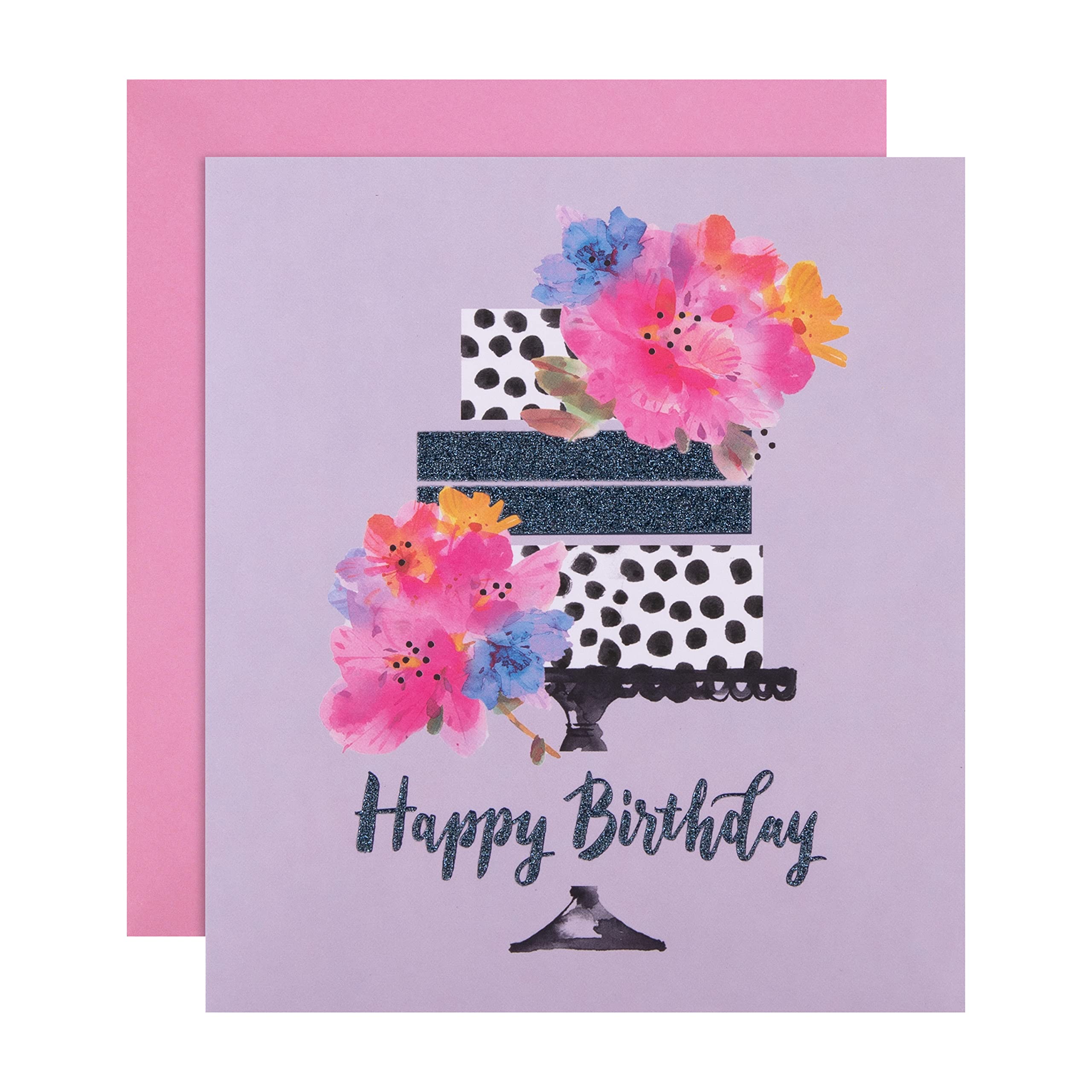 Hallmark Birthday Card 'Cake' - Contemporary Design | 16cm x 18cm | Glitter Details 1