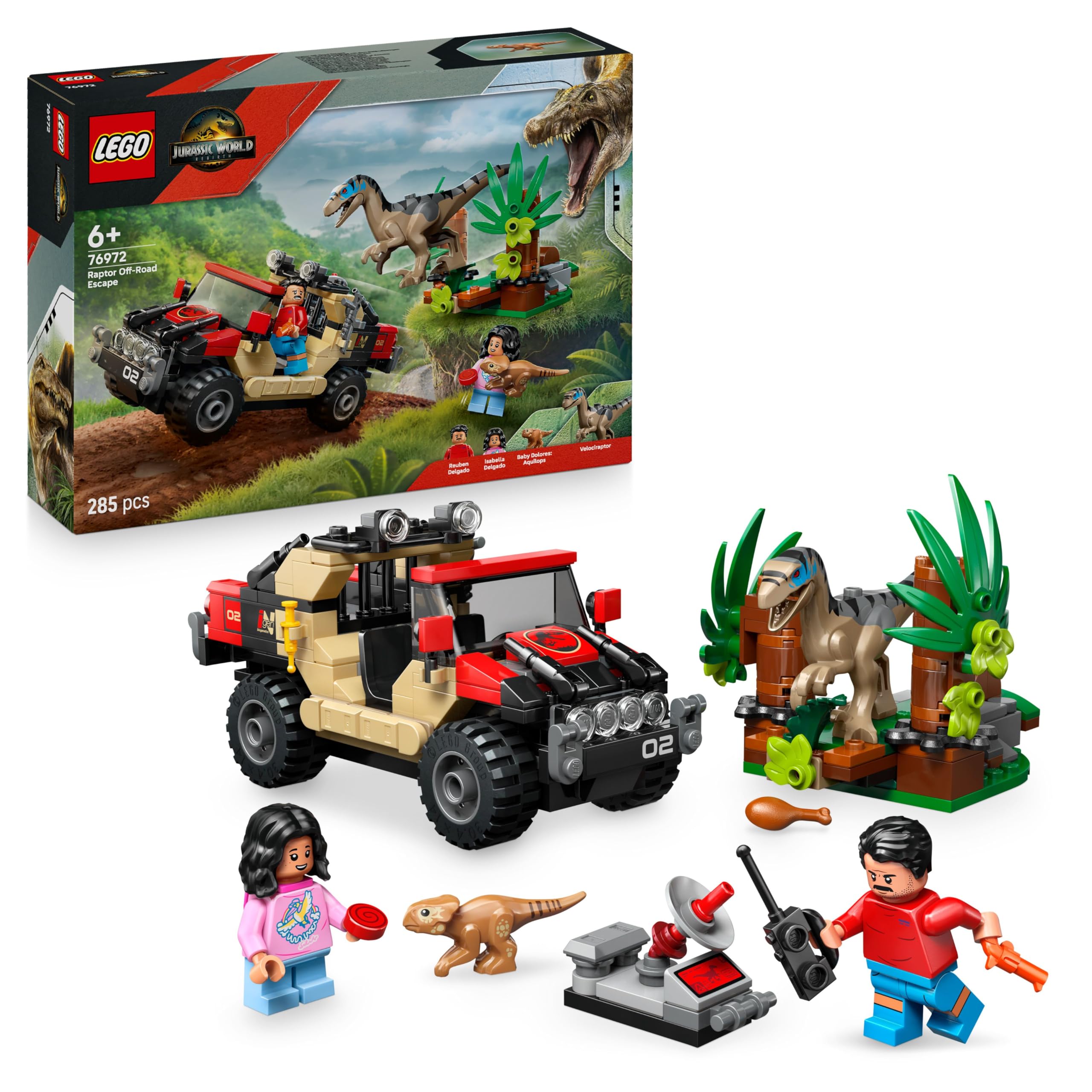 LEGO Jurassic World Raptor Off-Road Escape 76972 Building Set | Ages 6+ | Includes 2 Dinosaurs 1