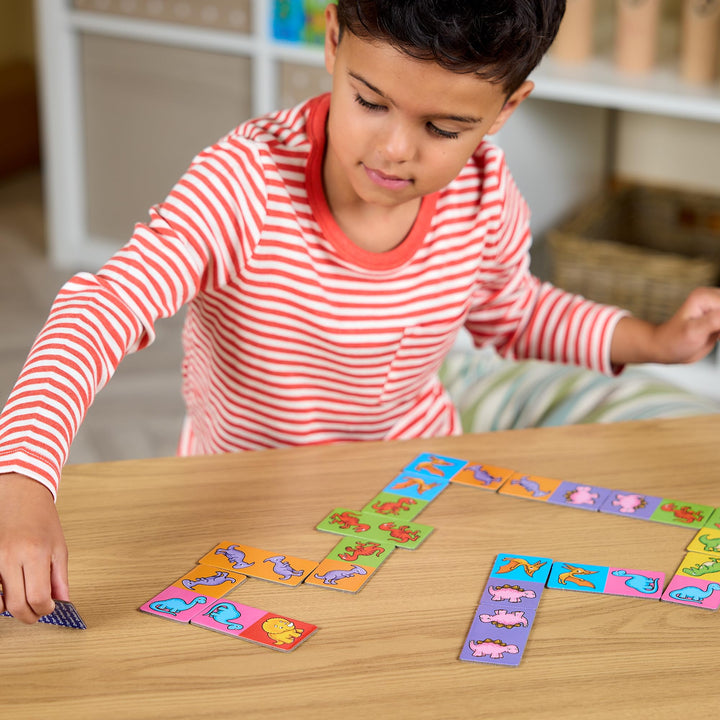 Orchard Toys Dinosaur Dominoes Mini Game, Compact Travel Dominoes for Kids