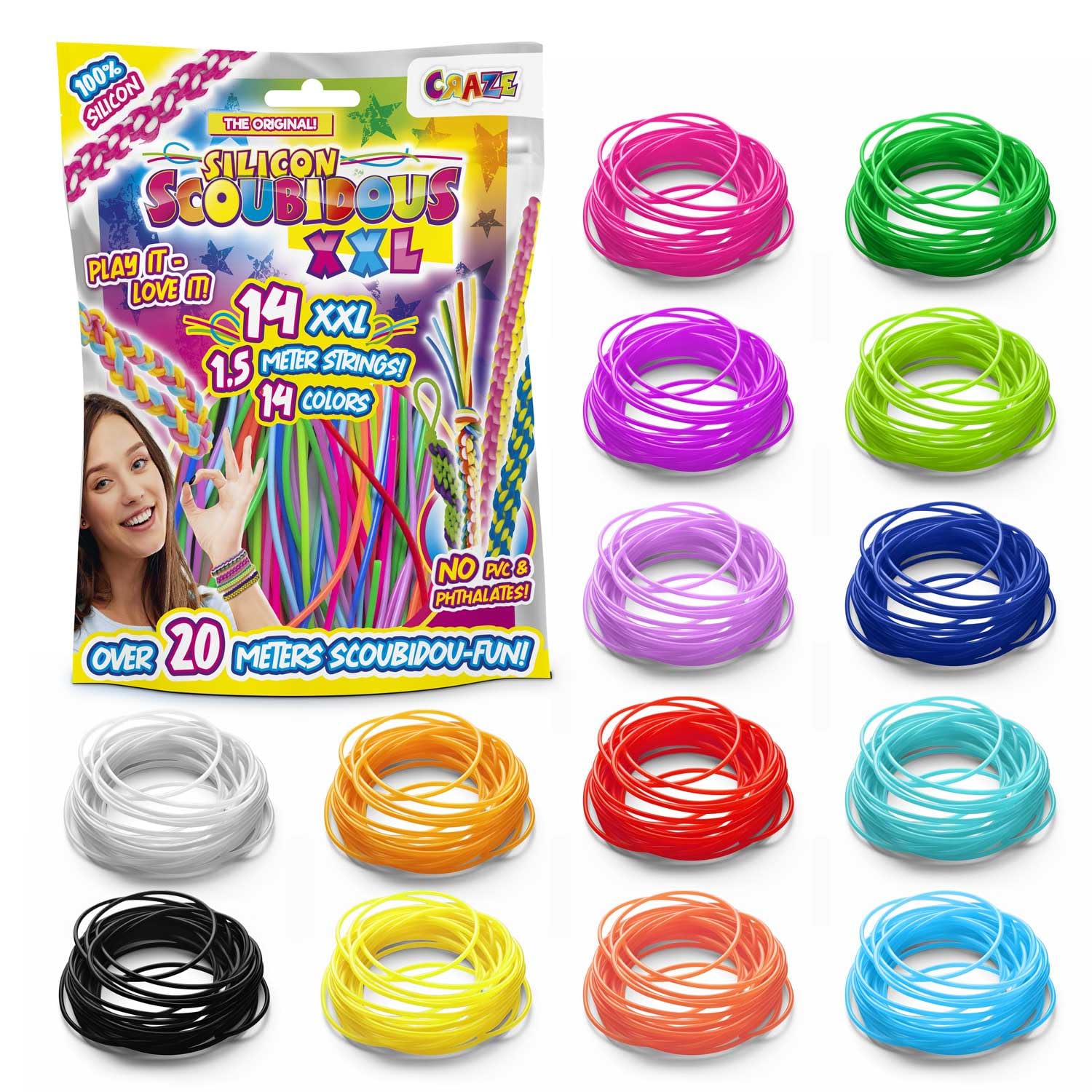 CRAZE SCOUBIDOUS - Bag XXL Jewellery Making Kit | 14 Silicone Strings | 21m Crafting Fun