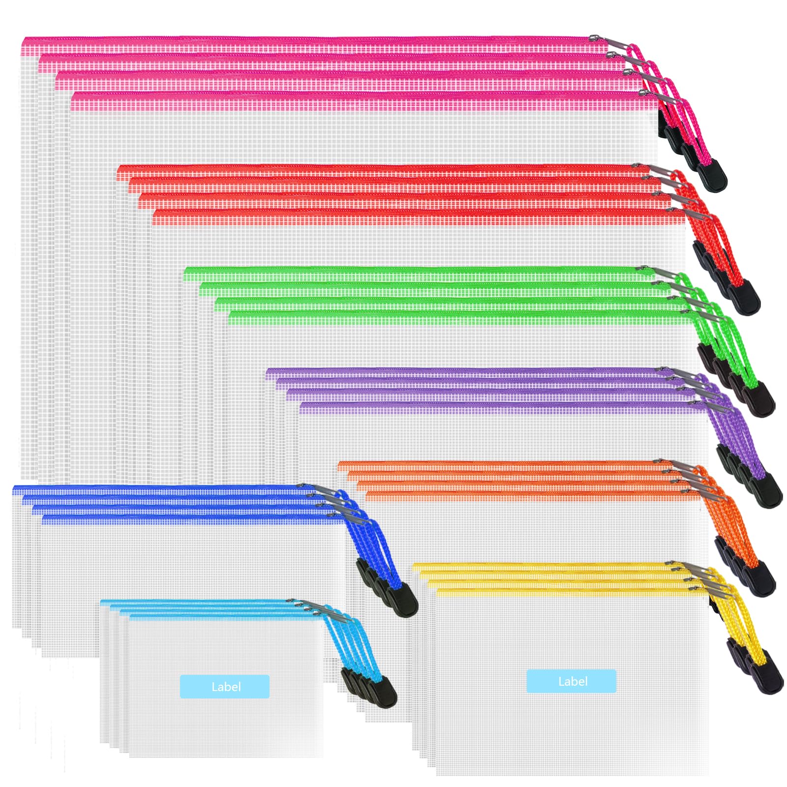NORTHERN BROTHERS 32PCS Waterproof PVC Zip Lock Document Wallets in 8 Assorted Sizes 1