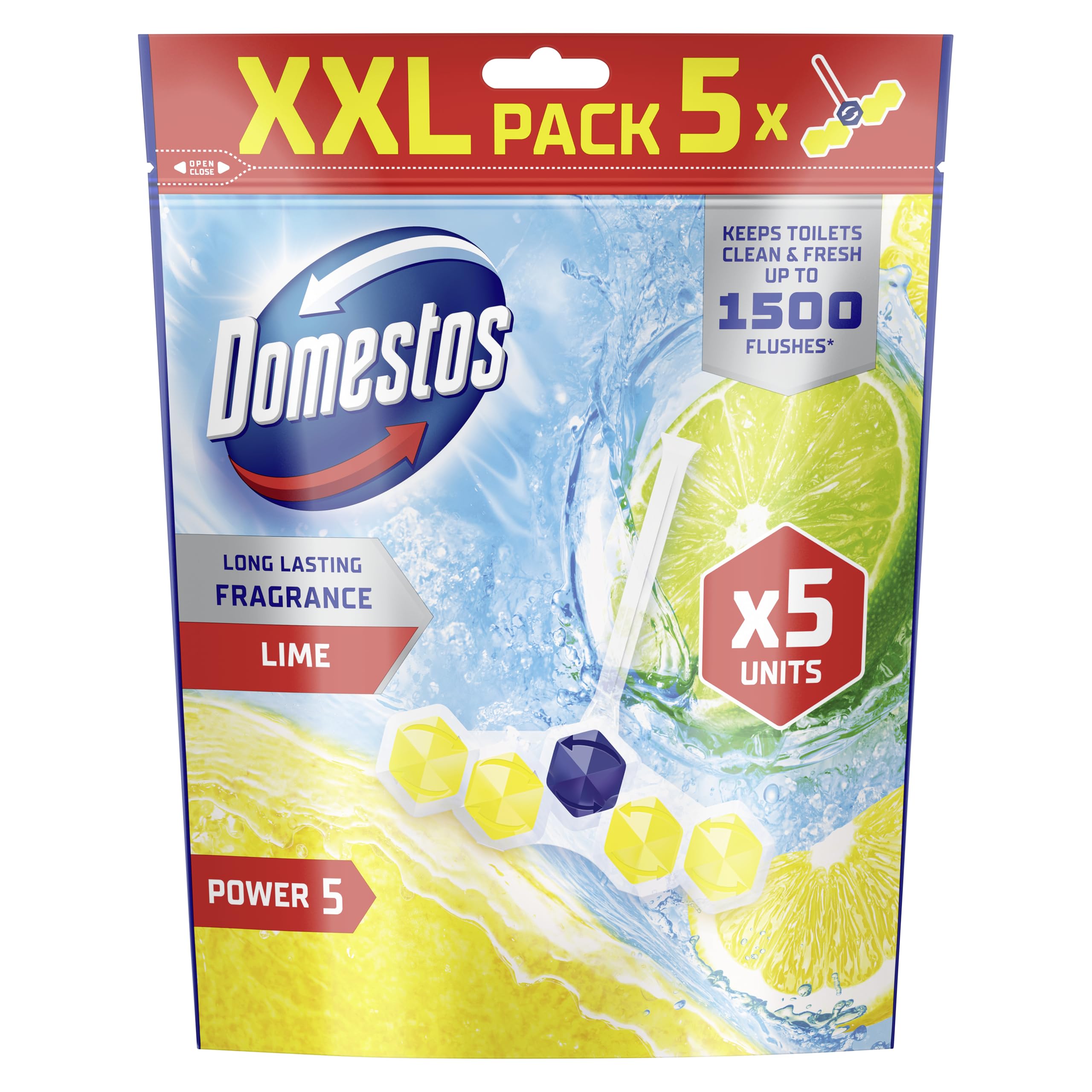 Domestos Power 5 Lime Toilet Rim Blocks - 5 Benefits, 300 Flushes, Limescale Prevention
