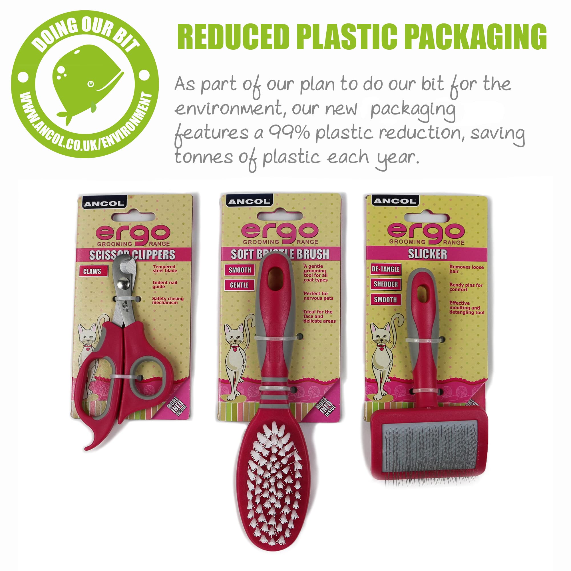 Ancol Ergo Moulting Comb - Removes Tangles & Loose Hair | Pink Plastic 3