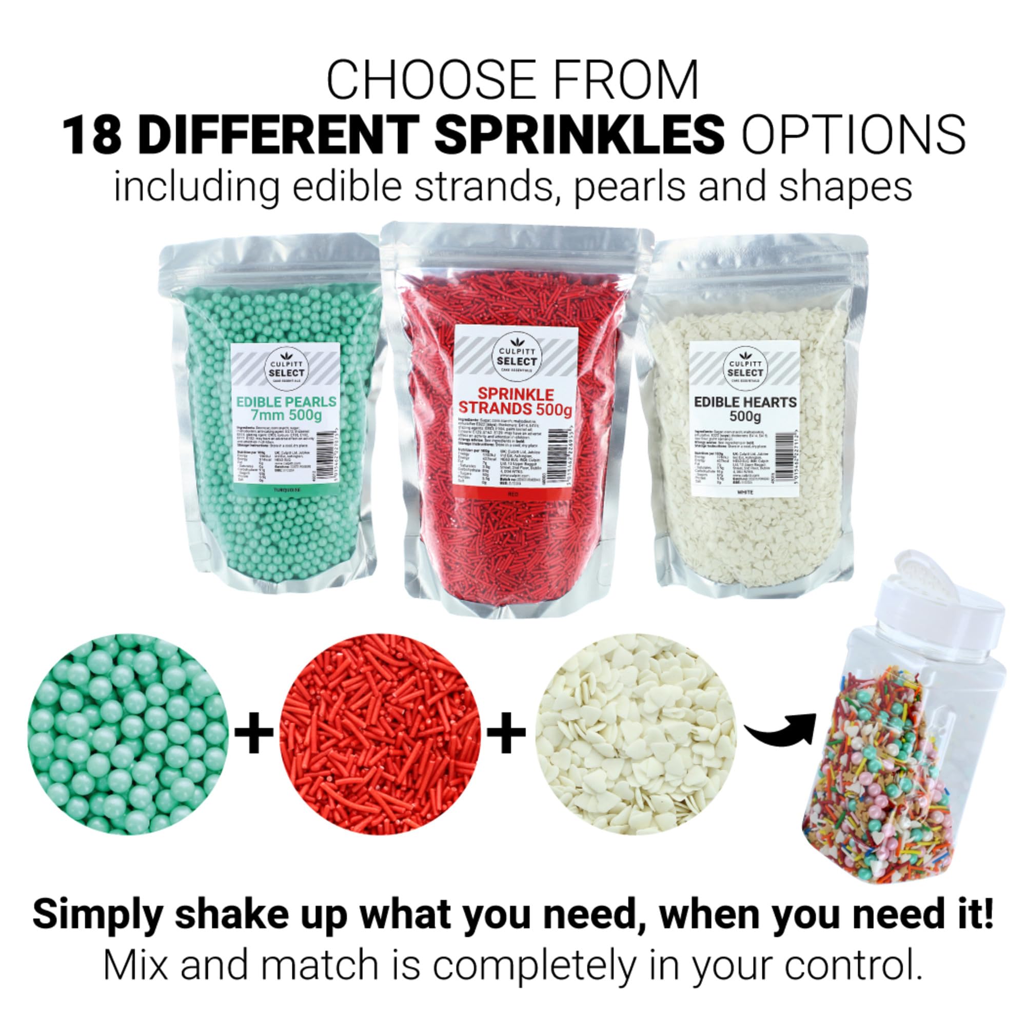 Culpitt Select - White Sugar Strands Cake Sprinkles for Baking & Dessert Decorations | 500g 10