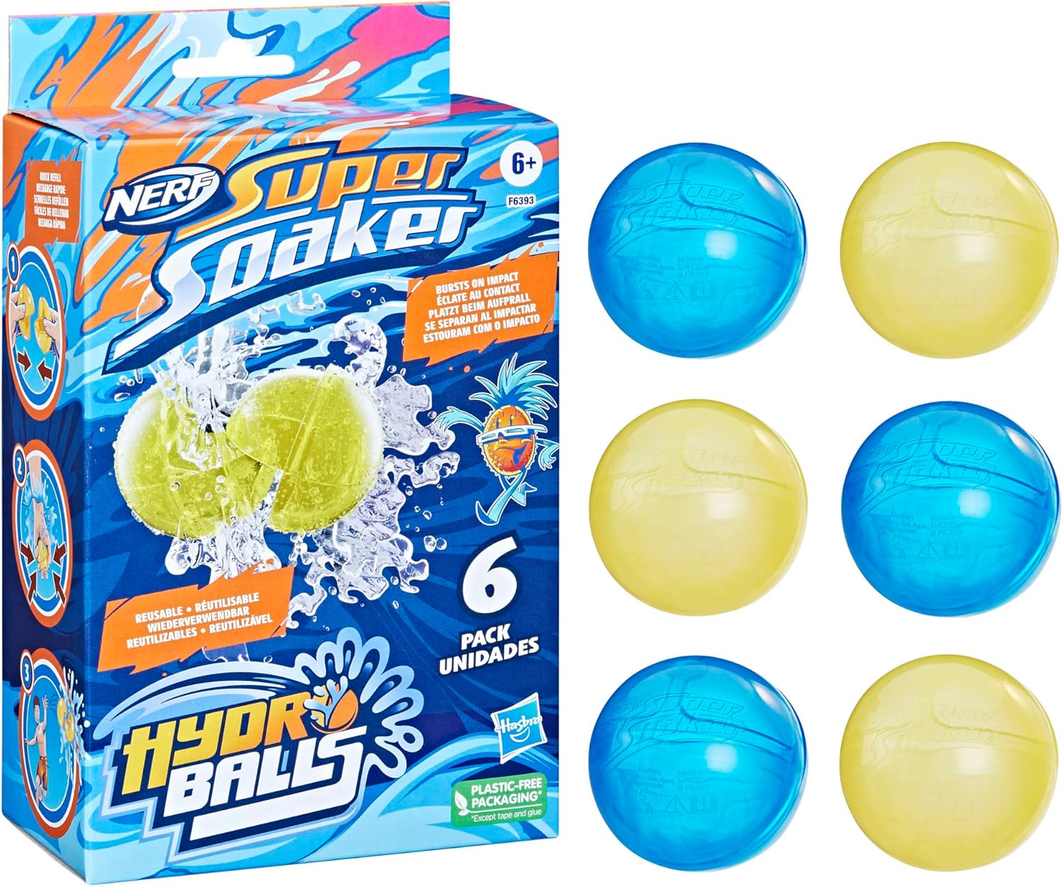 Super soaker Nerf Hydro Balls 6-Pack, Reusable Water-Filled Balls