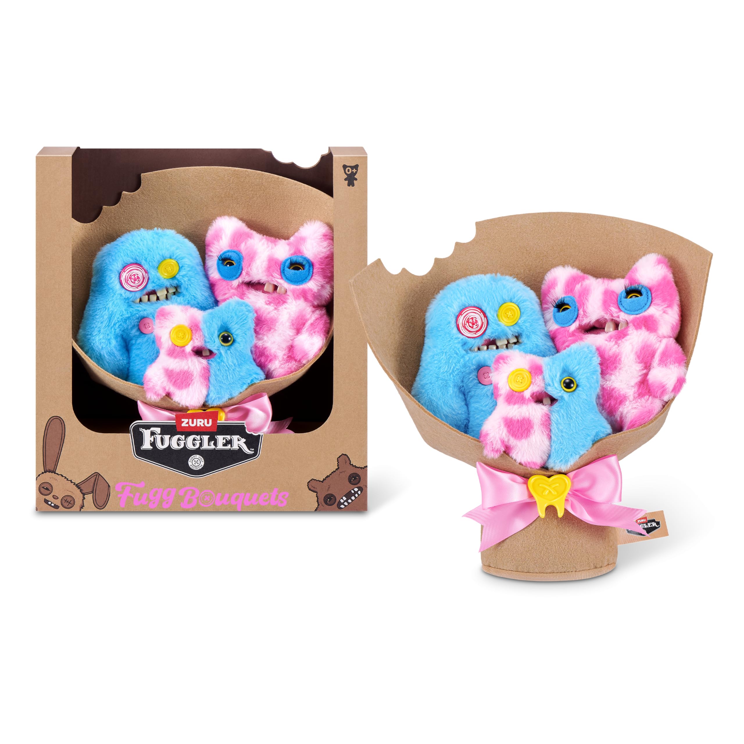 Fuggler Soft Dolls Bouquet - Sasquoosh, Stinkface, Squooshface - 2 x 9 inch, 1 x 3.5 inch Plush Set 1