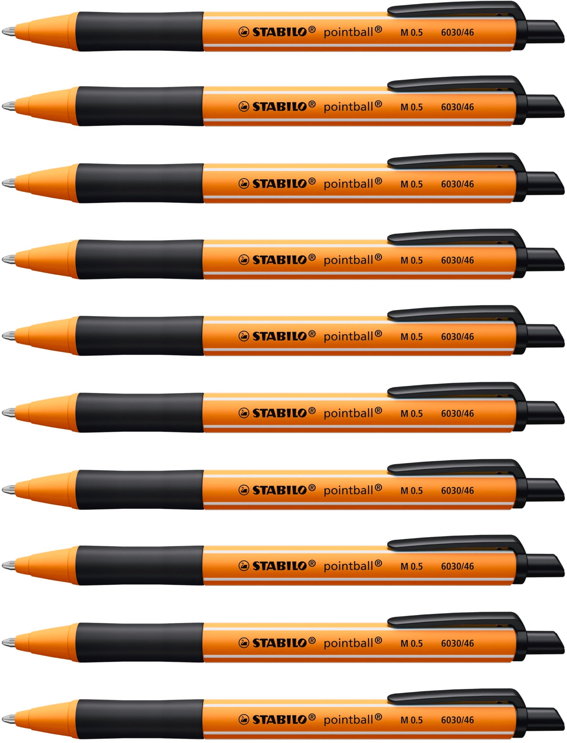STABILO pointball Retractable Ballpoint Pens - 0.5mm Line Width, Pack of 10 Black Ink 1