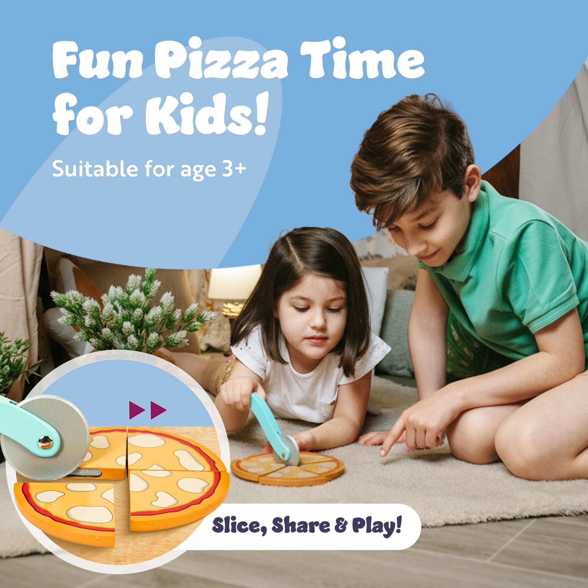 Bluey Pizza Girls Set - 35-Piece Wooden Pretend Play Food Set 6