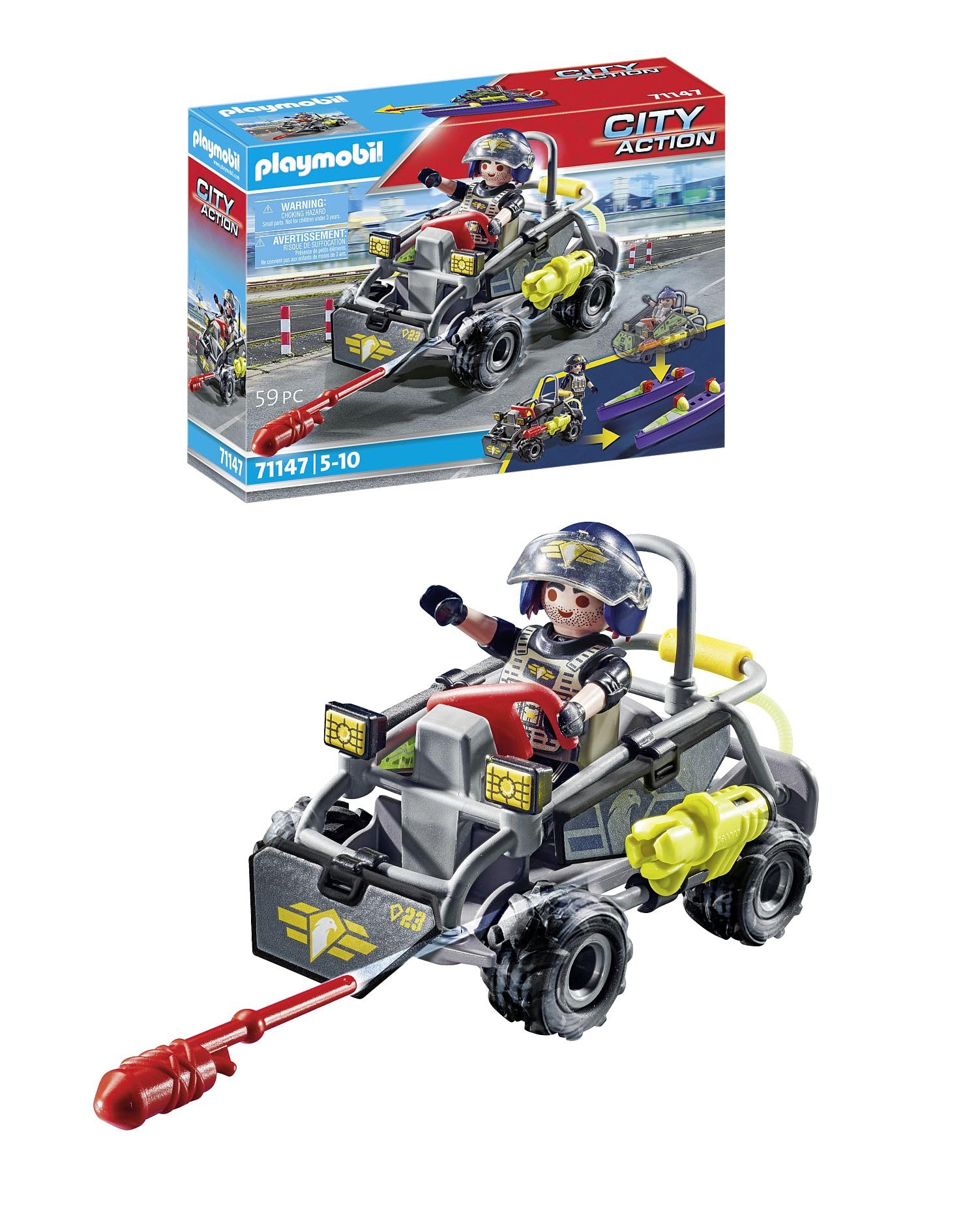 Playmobil City Action Tactical Multi-Terrain Quad - Convertible SWAT Speedboat | Ages 5+