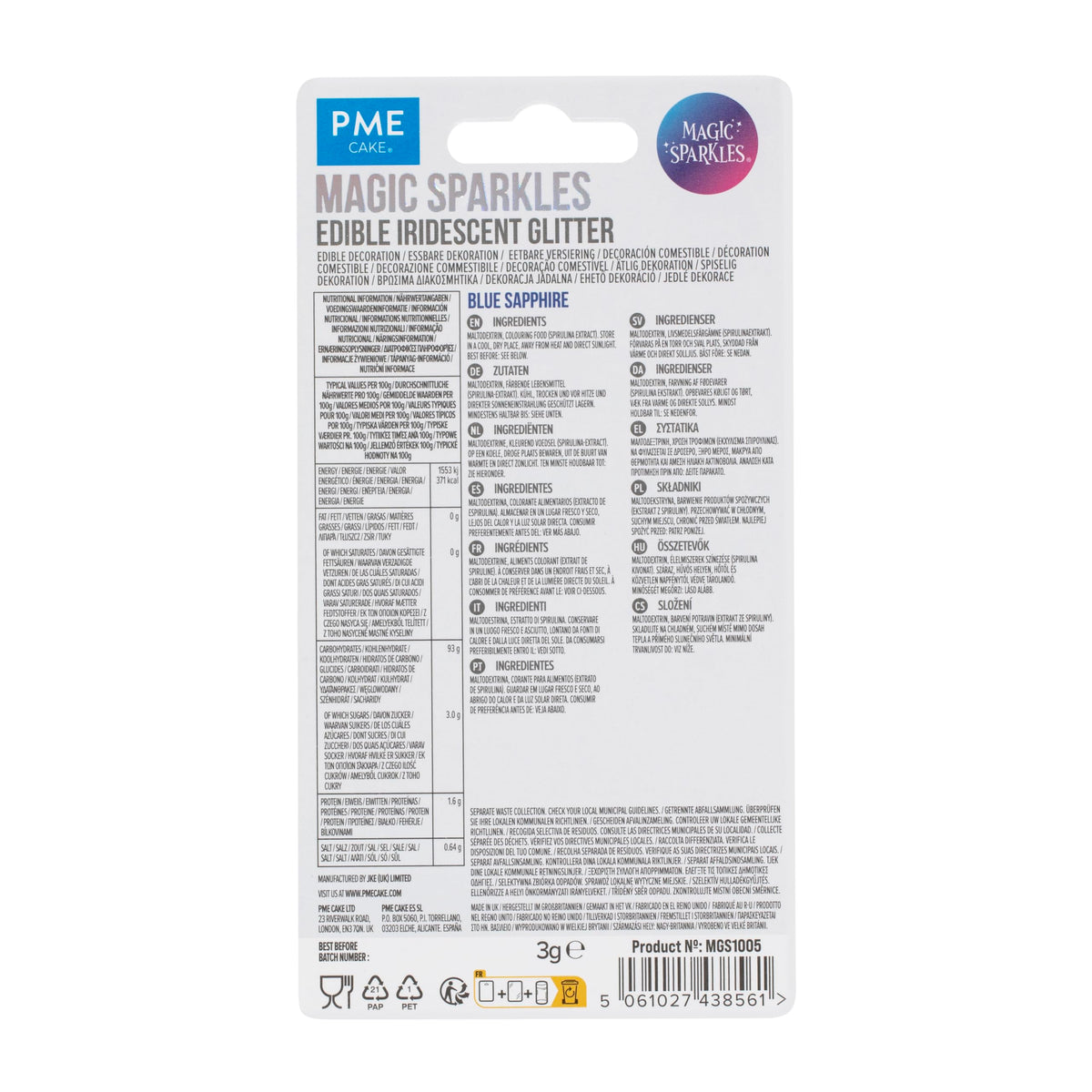 PME Magic Sparkles Edible Iridescent Glitter - Blue Sapphire - 3g