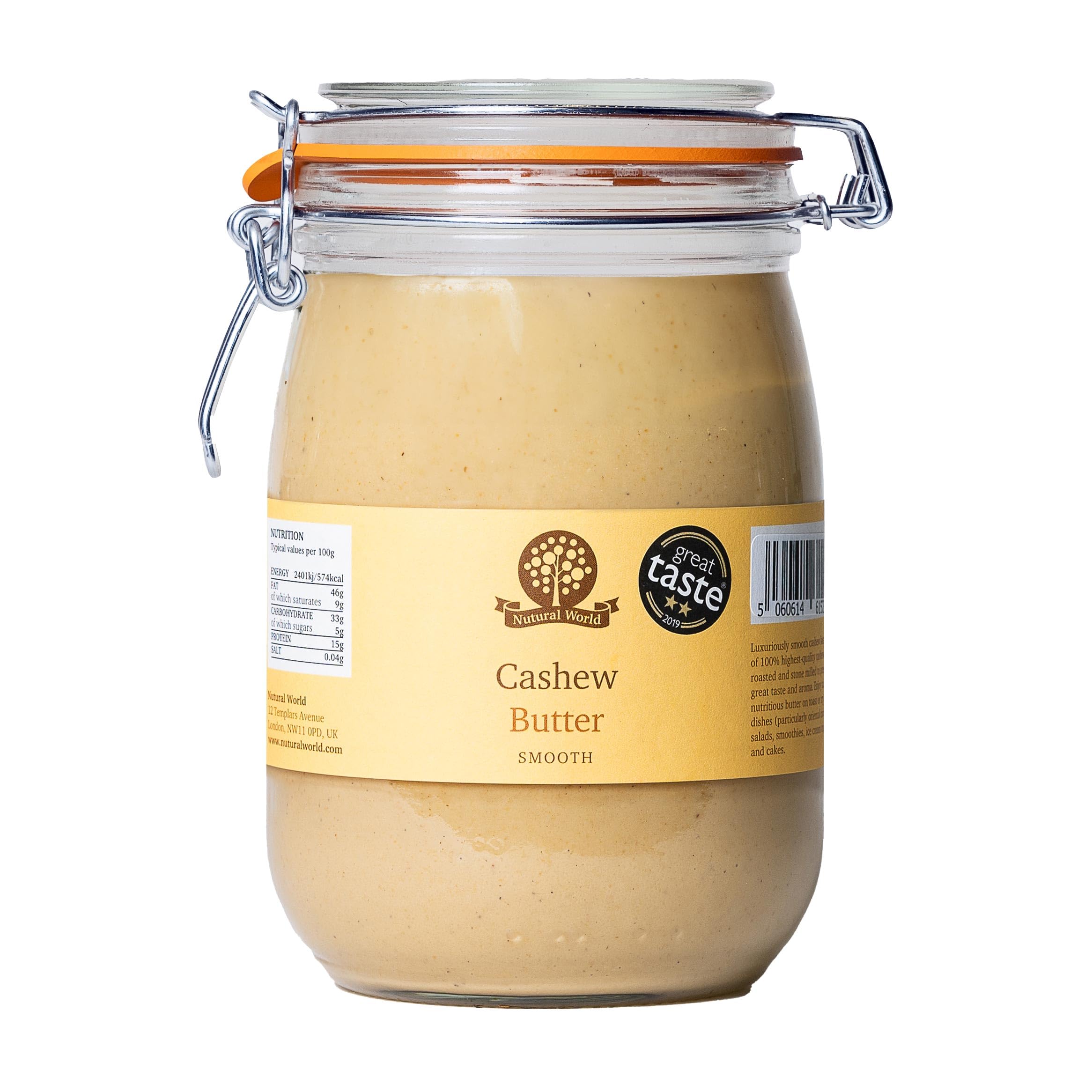 Nutural World - Smooth Cashew Nut Butter (1kg) in Reusable Glass Jar