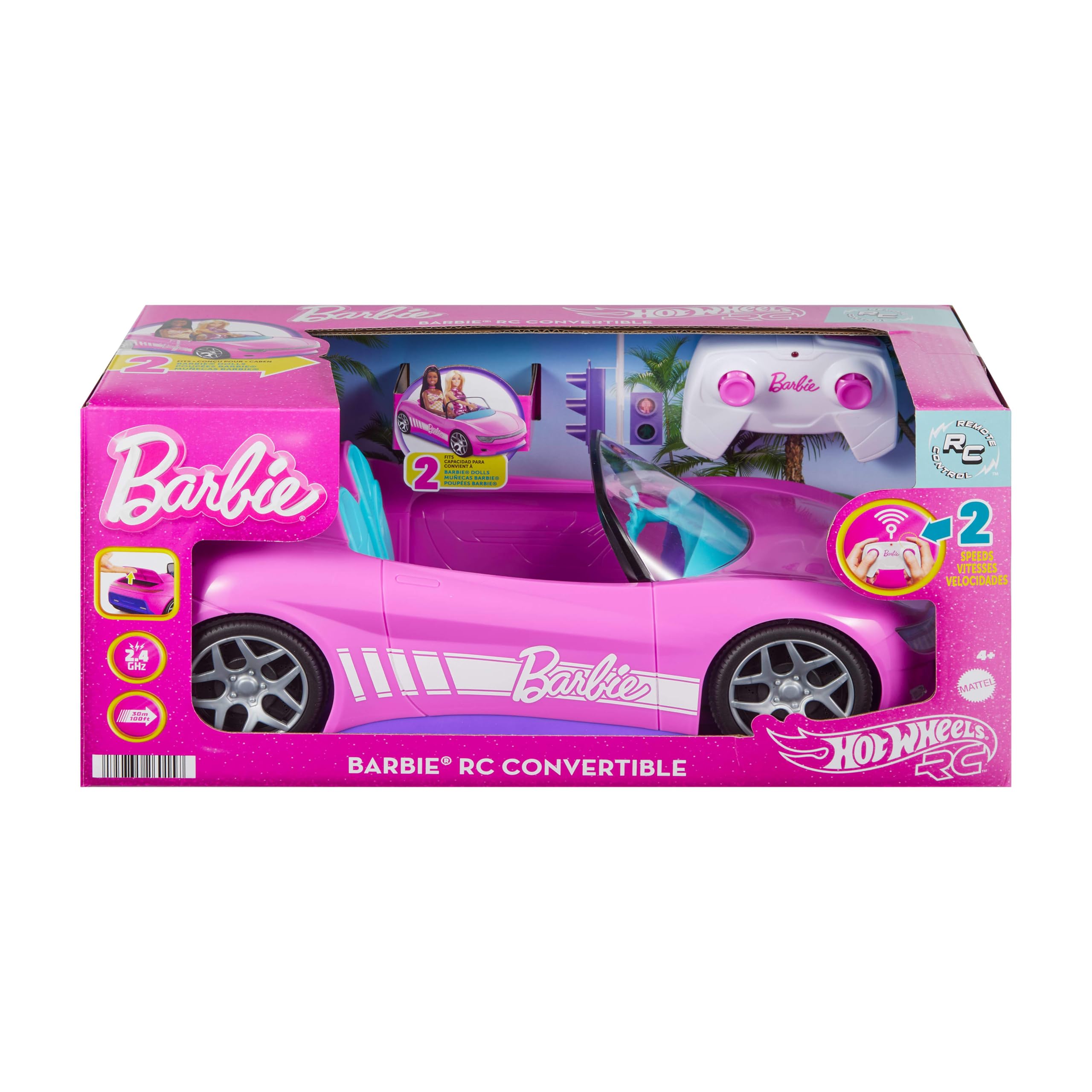 Hot Wheels Barbie RC Convertible - Pink, 2-Doll Capacity, Ages 4+ 7