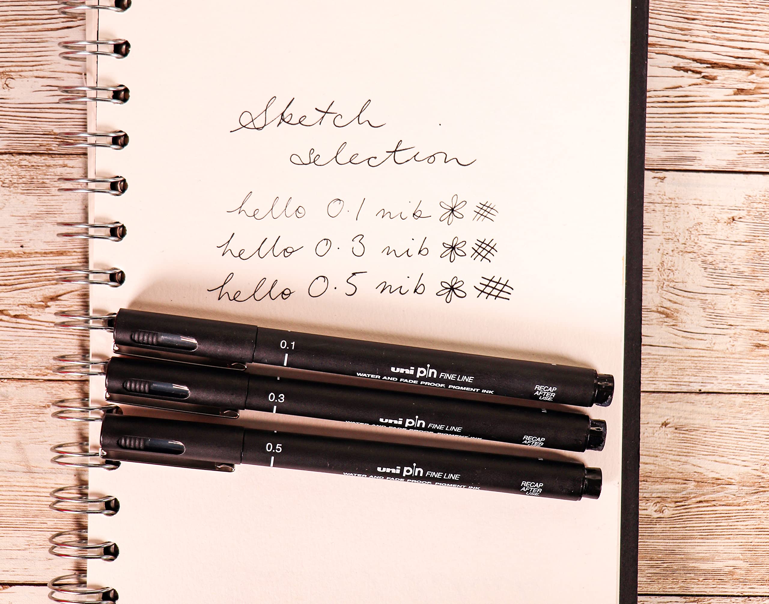 uni-ball PIN Fineliners - Black Fine Tip Set (0.1mm, 0.5mm, Brush) | Water & Fade-Resistant Ink | Pack of 3