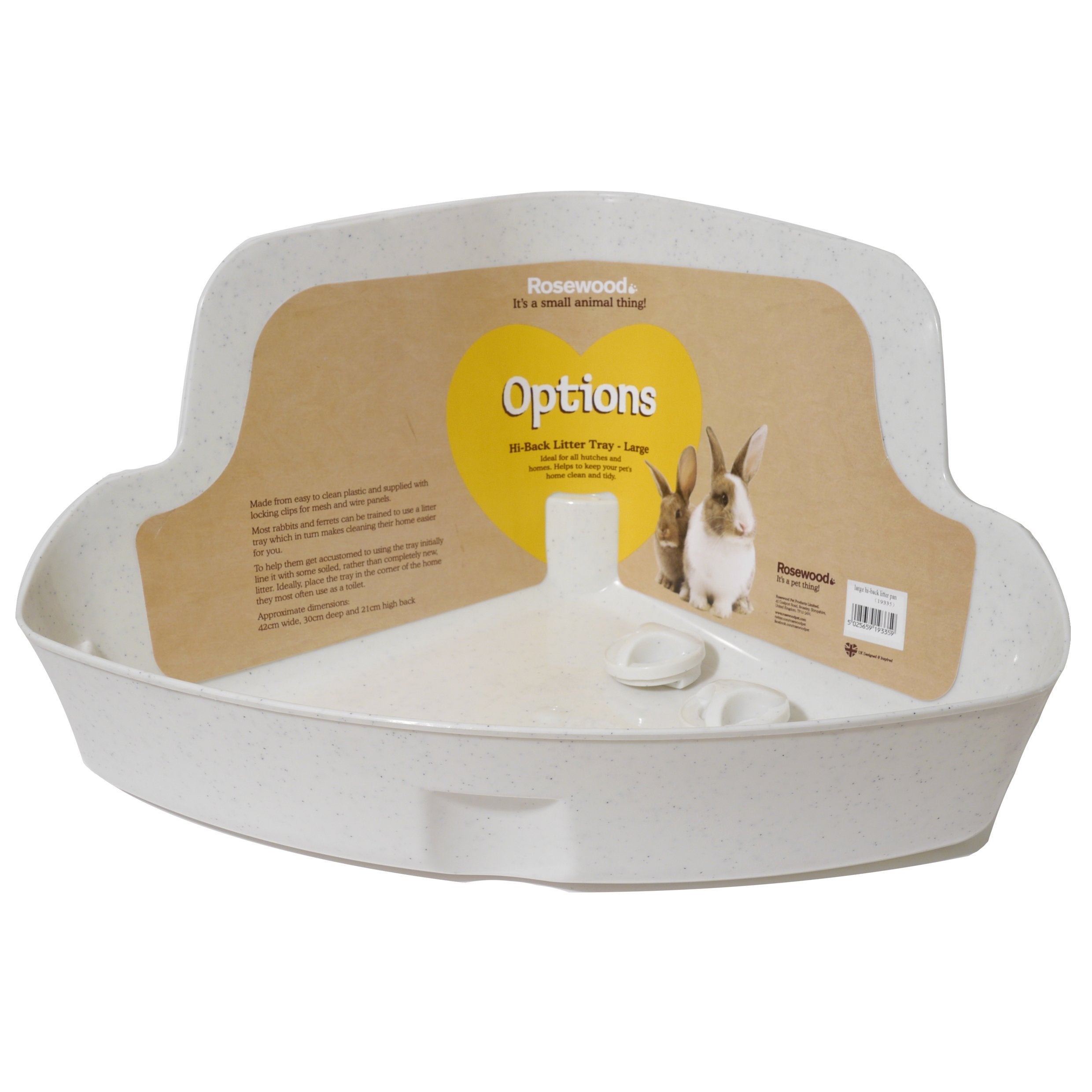 Rosewood Large Corner Rabbit Litter Tray - Space Saving | Easy to Clean | White