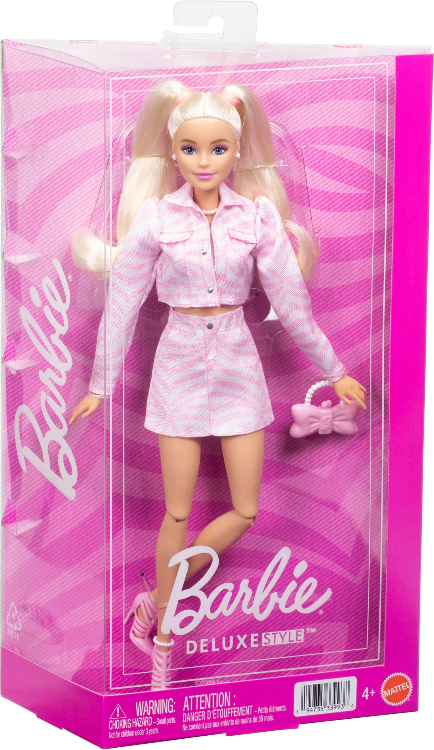 Barbie Deluxe Style Doll #9 in Pink Denim Outfit with Bow Purse and Blonde Hair 12