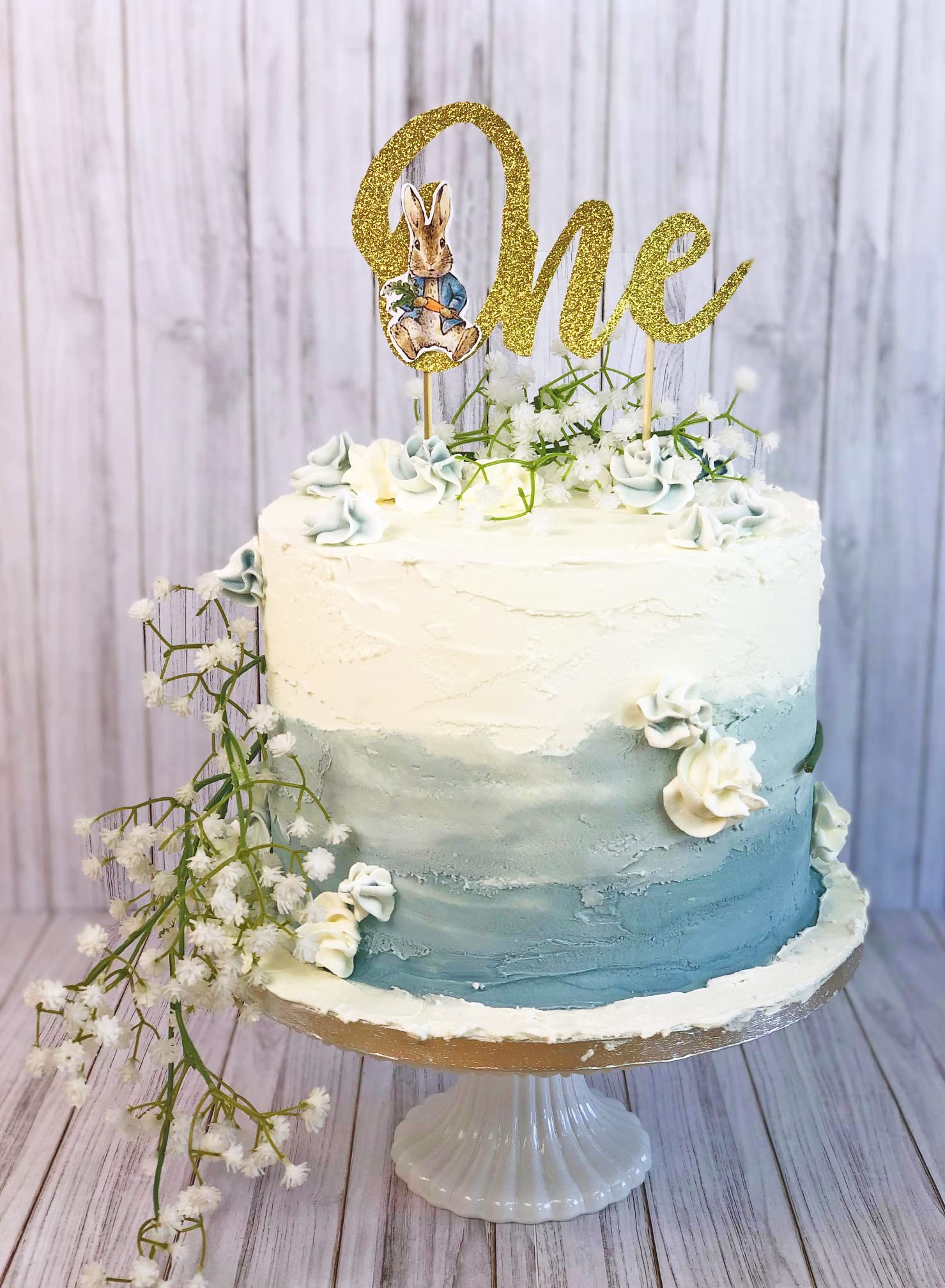 Anniversary House Peter Rabbit 1st Birthday 'One' Gold Glitter Cake Topper | 9.5 x 15cm 4